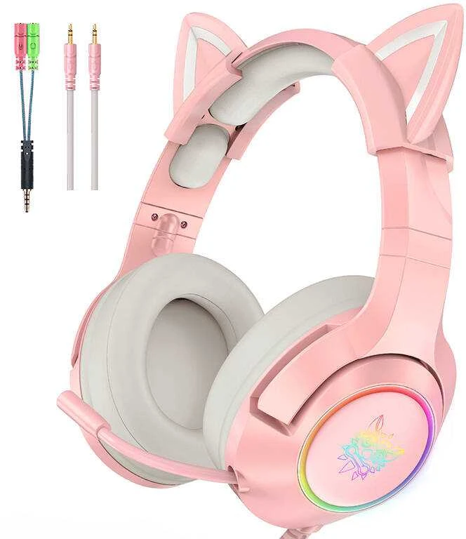 ONIKUMA K9 rožinės RGB ausinės žaidimams