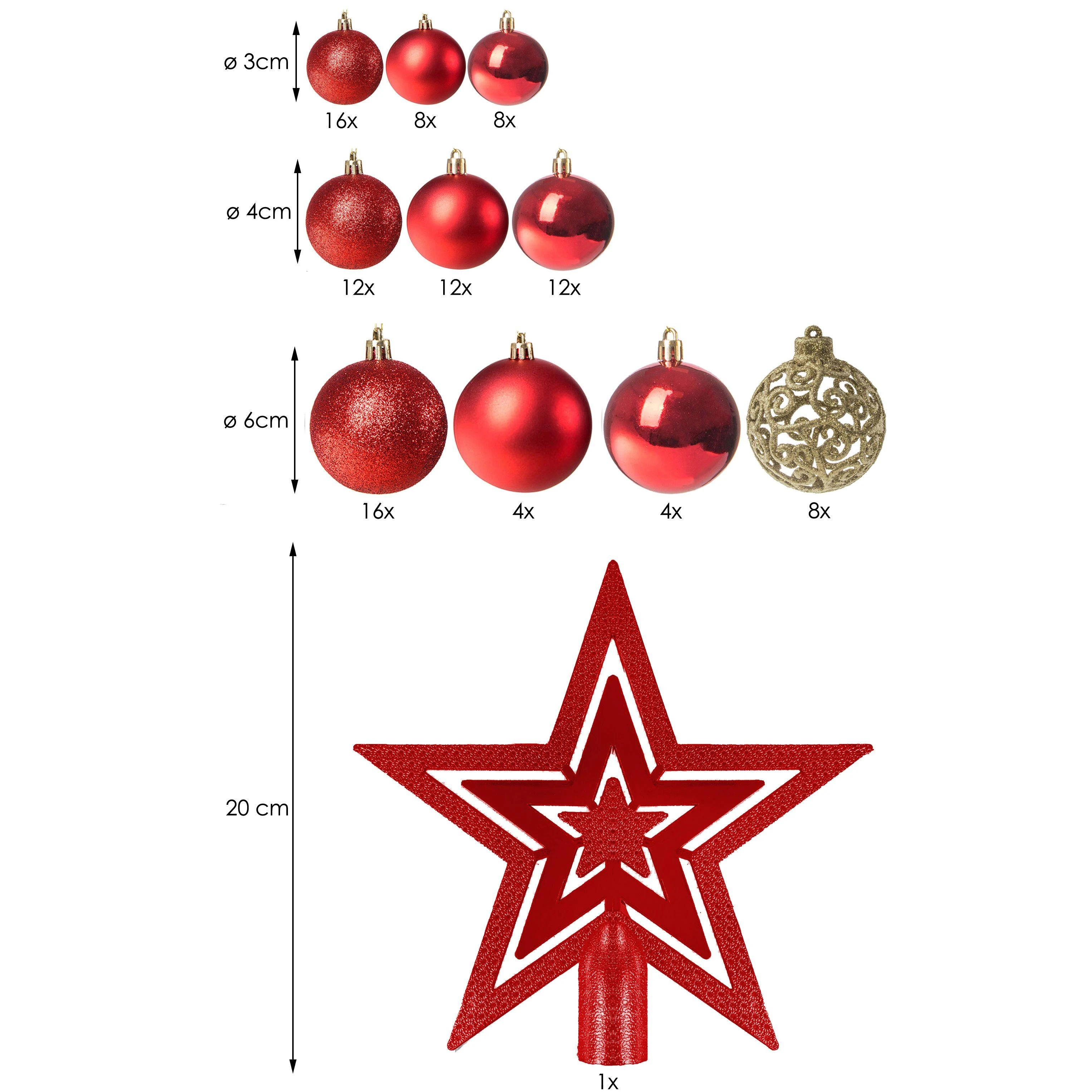 Kalėdiniai žaisliukai Springos 100 vnt. raudoni ir auksiniai