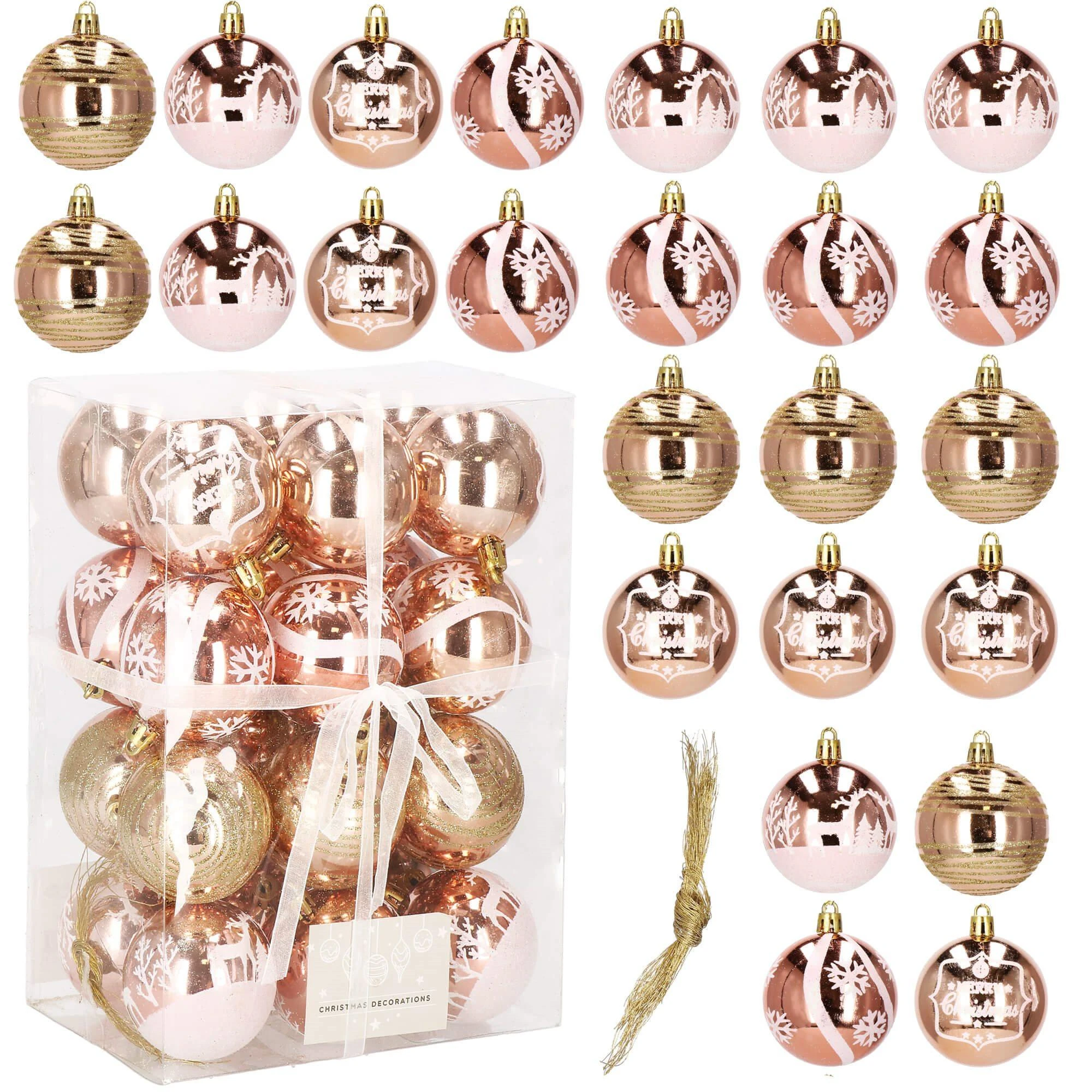 Kalėdiniai eglutės papuošimai Springos, 6 cm, 24 vnt., auksinė rožė