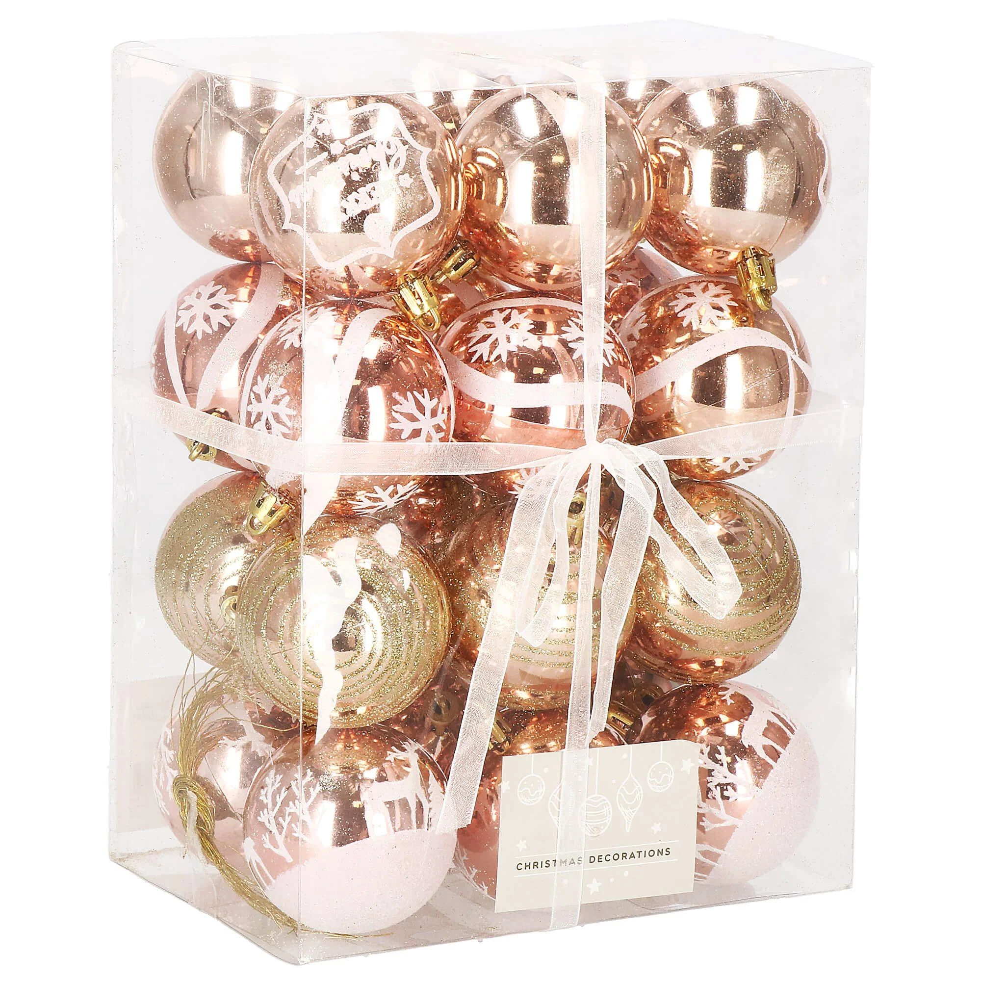 Kalėdiniai eglutės papuošimai Springos, 6 cm, 24 vnt., auksinė rožė