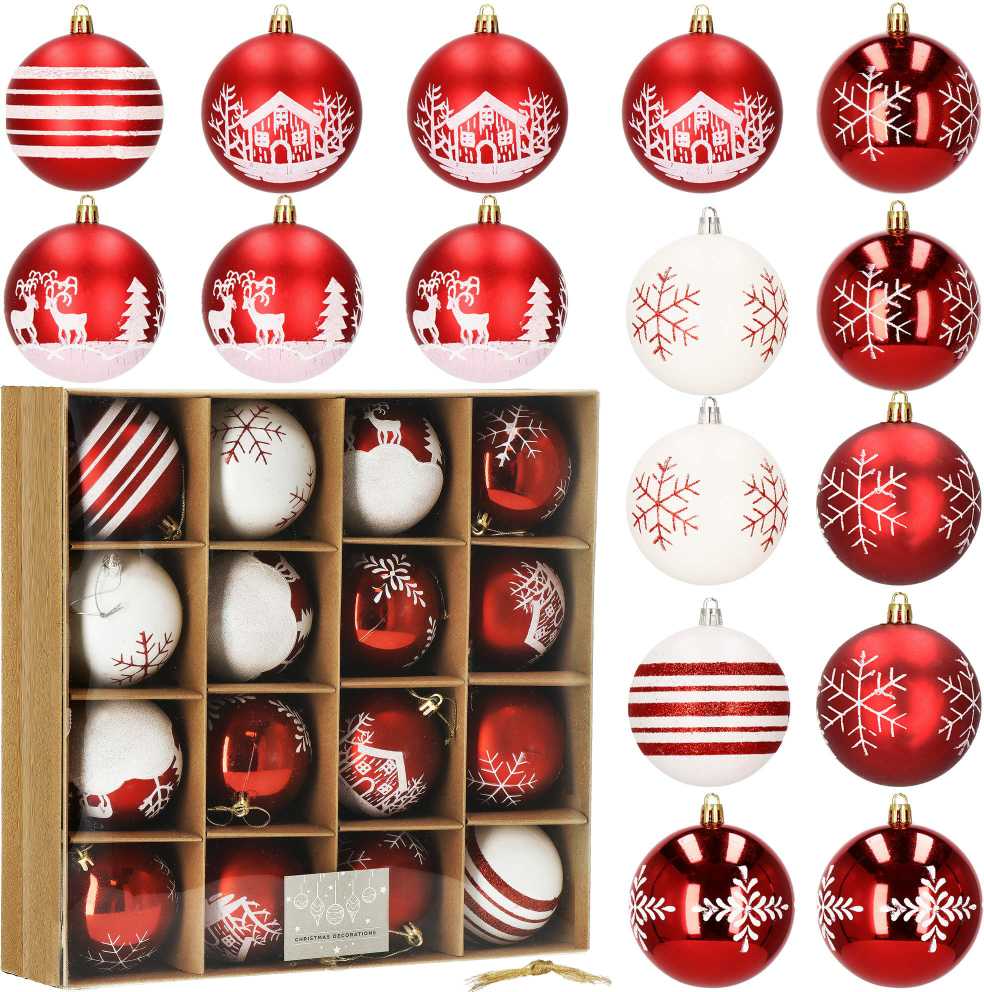 Kalėdiniai plastikiniai žaisliukai Springos, 16 vnt., 8 cm