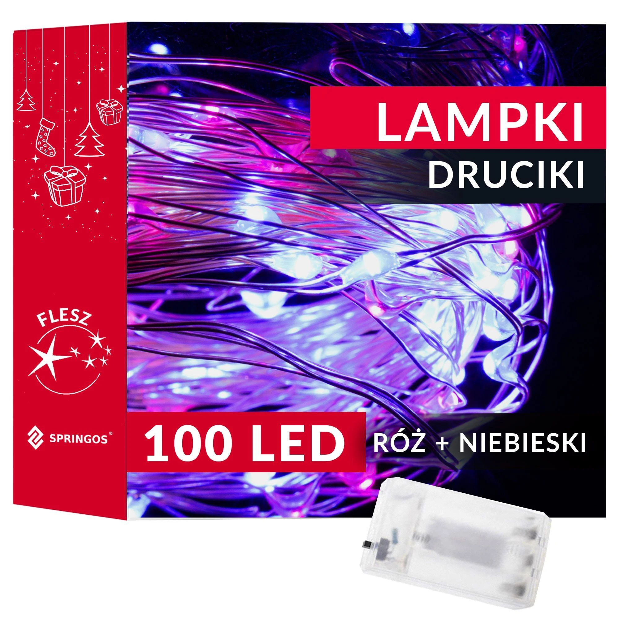 Springos Šviesos girlianda su 100 LED lempučių, rožinė ir mėlyna