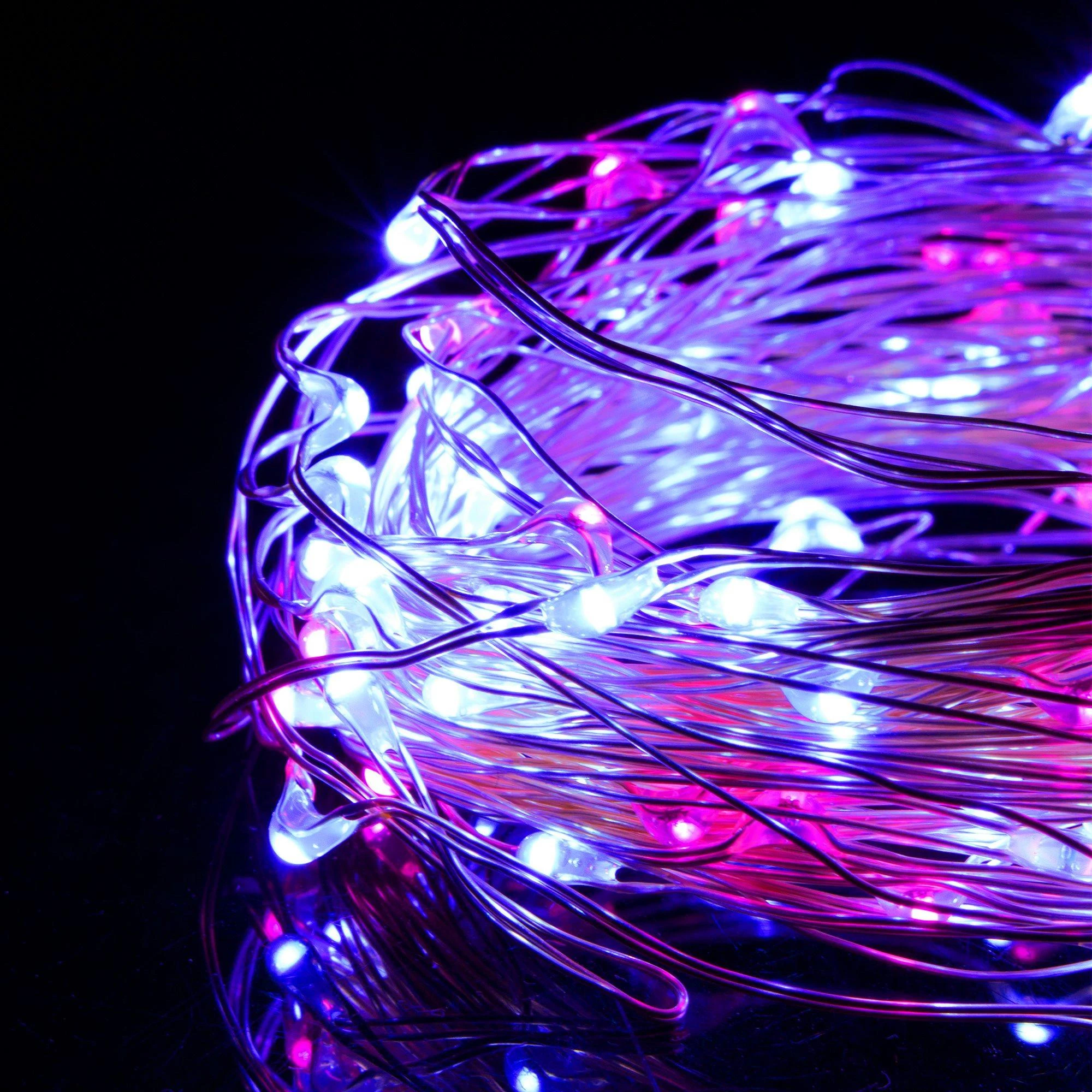 Springos Šviesos girlianda su 100 LED lempučių, rožinė ir mėlyna