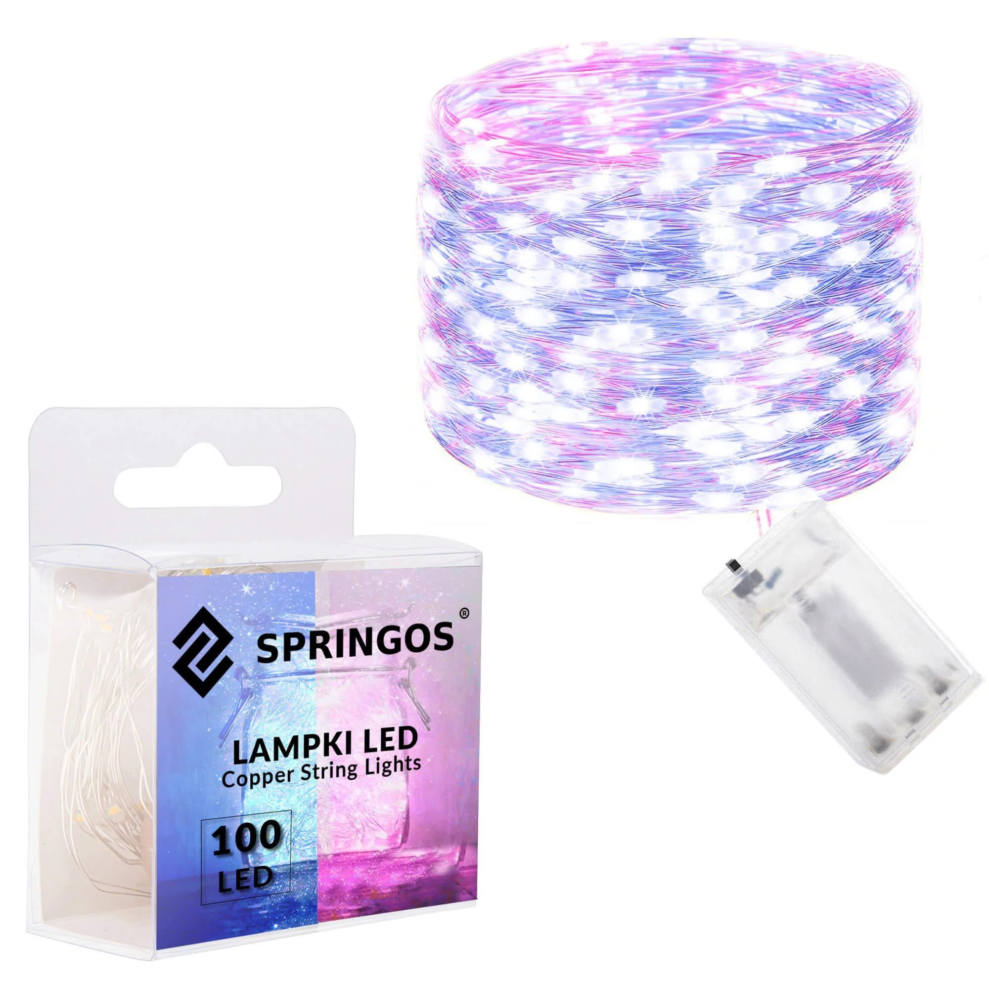Springos Šviesos girlianda su 100 LED lempučių, rožinė ir mėlyna