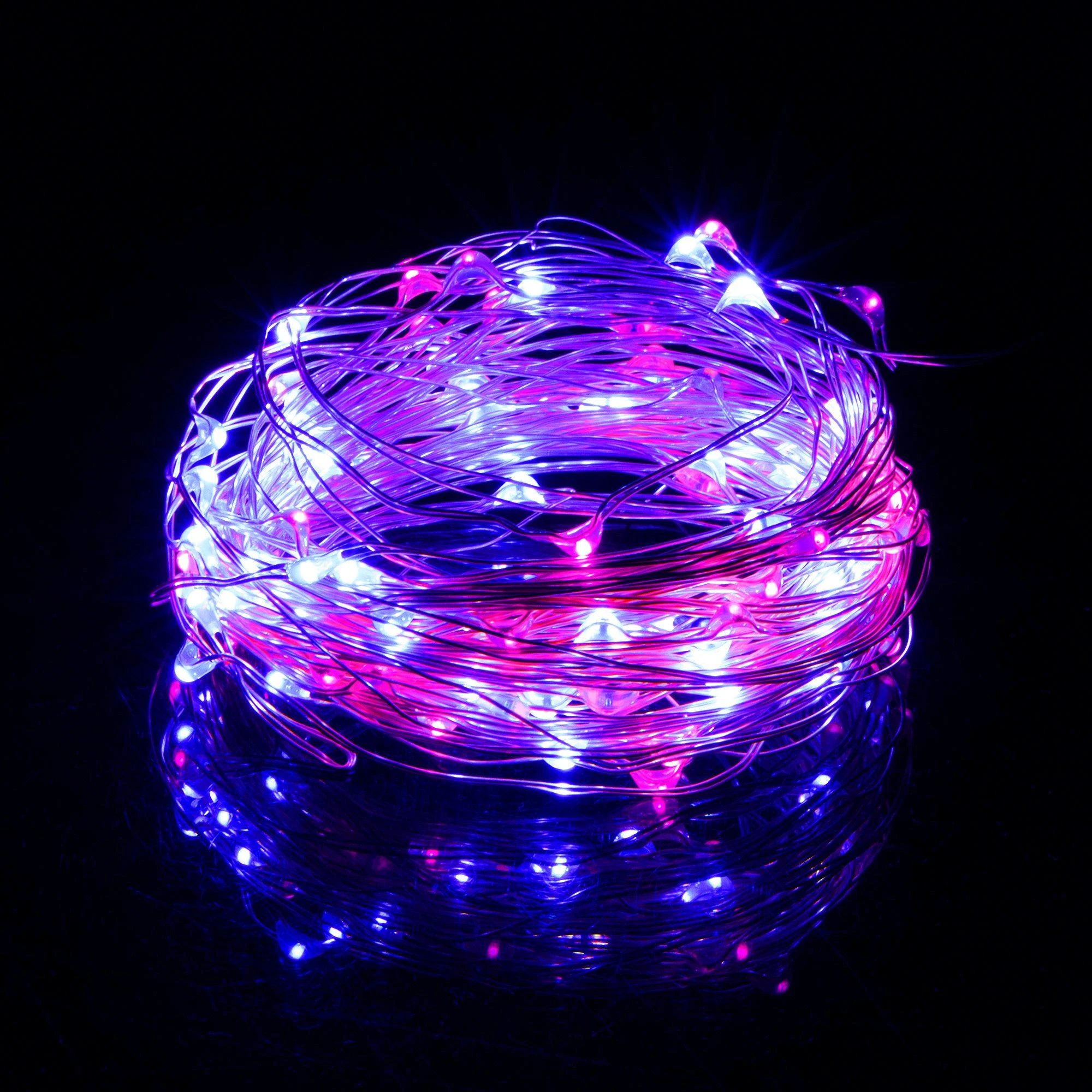 Springos Šviesos girlianda su 100 LED lempučių, rožinė ir mėlyna