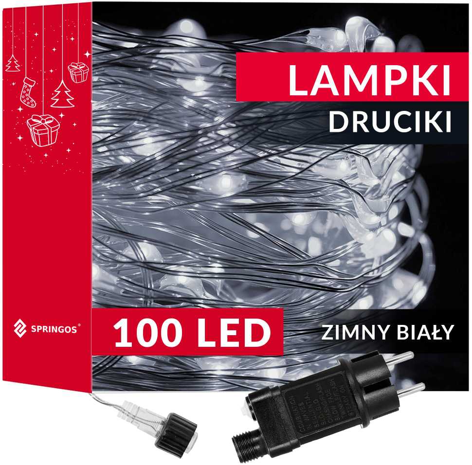 Springos Kalėdinės lemputės 100 LED šalta balta 10 m