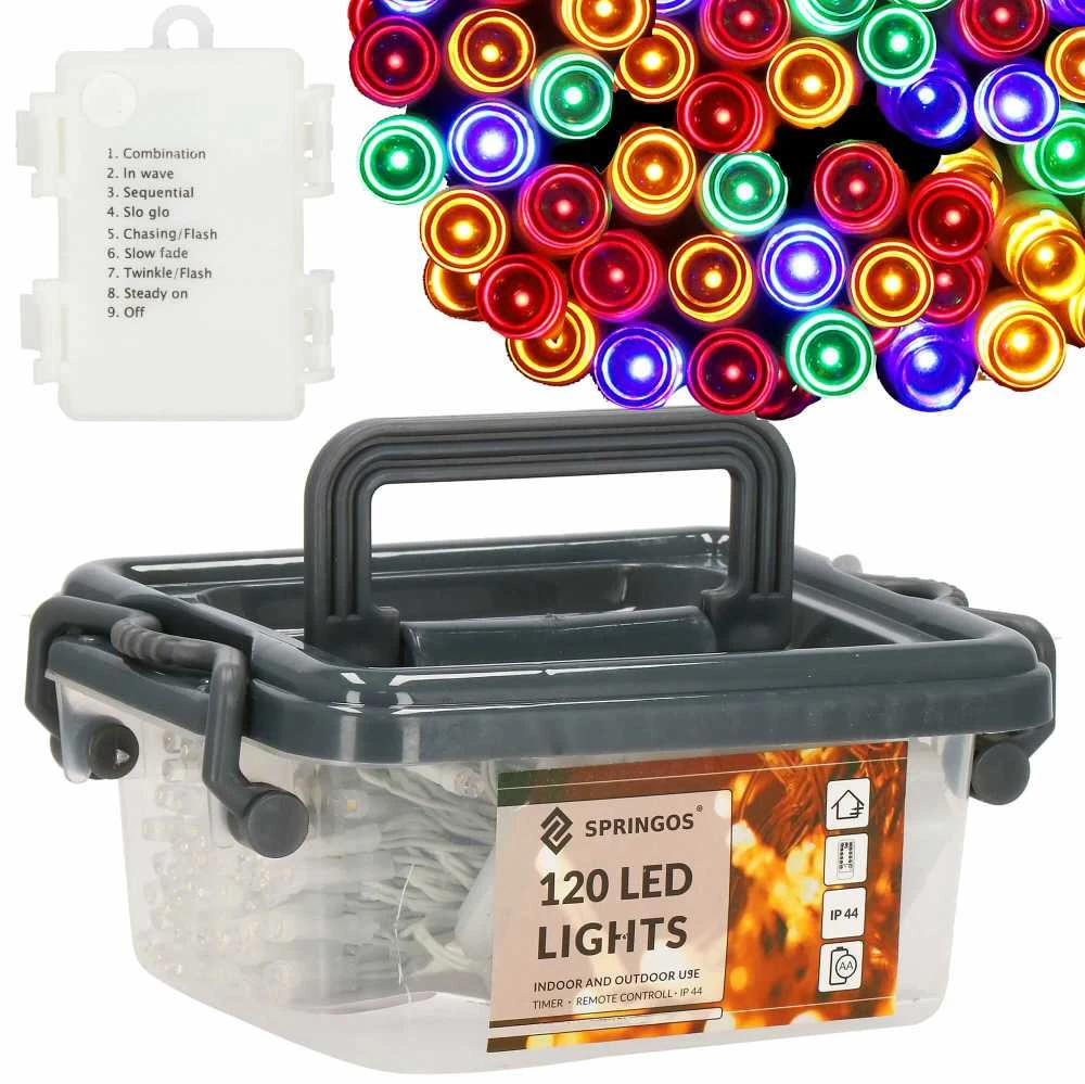 Kalėdinės lemputės Springos su programuotoju ir nuotolinio valdymo pultu, 9 m, 120 LED