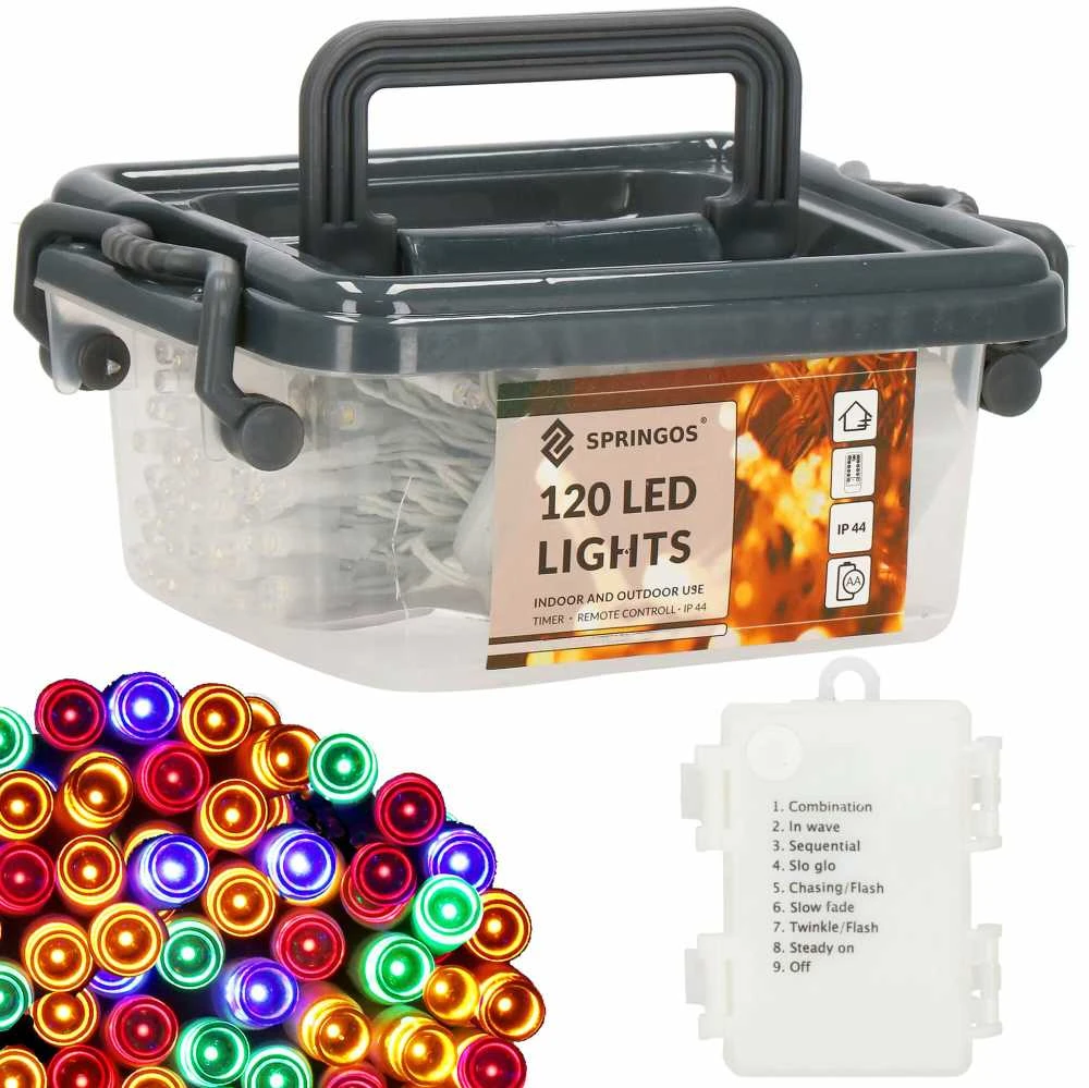 Kalėdinės lemputės Springos su programuotoju ir nuotolinio valdymo pultu, 9 m, 120 LED