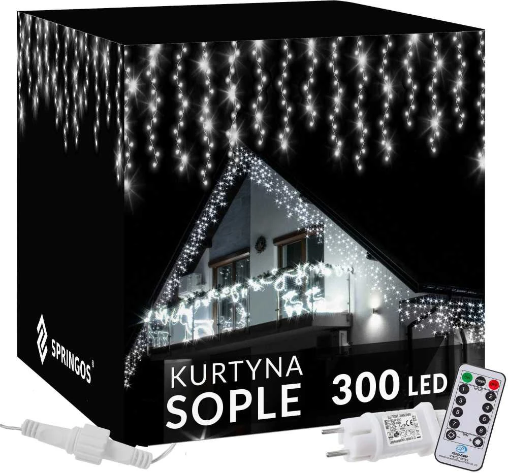 Springos Kalėdinė girlianda šaltai balta 300 LED