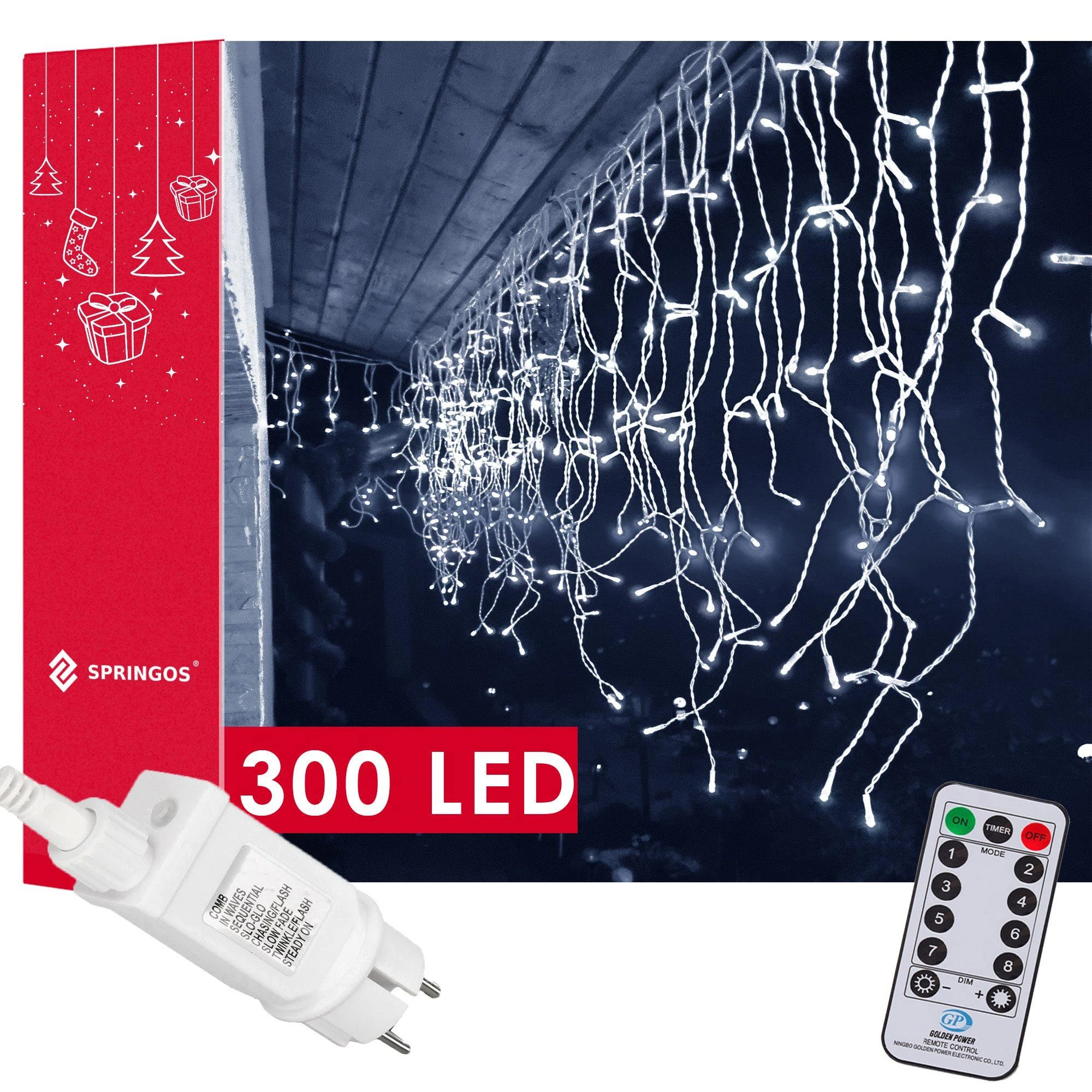 Springos Kalėdinė girlianda šaltai balta 300 LED
