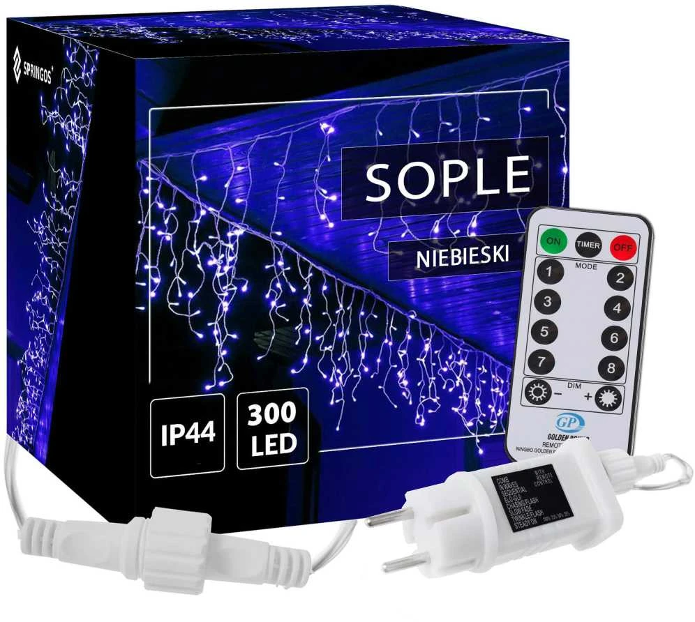 Springos Girlianda varvekliai su nuotolinio valdymo pultu, 300 LED, mėlyna