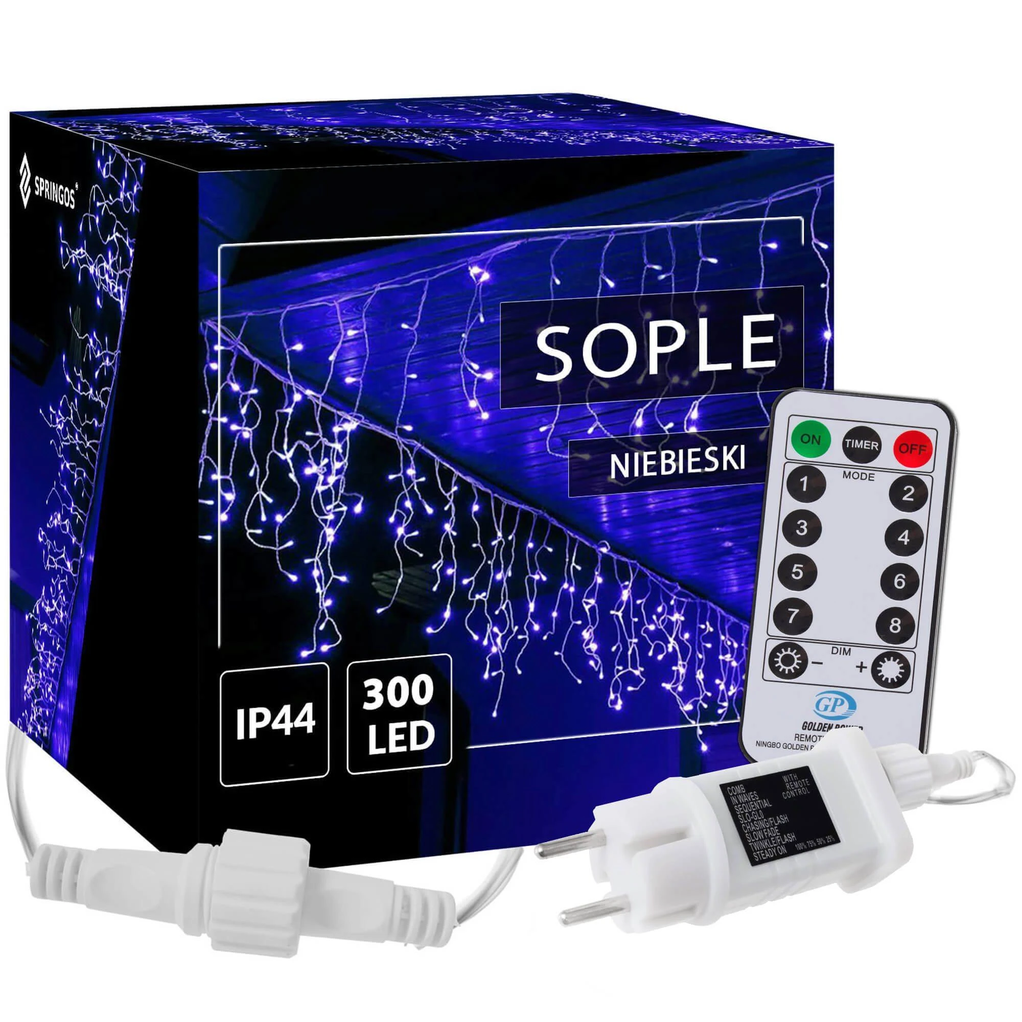Springos Girlianda varvekliai su nuotolinio valdymo pultu, 300 LED, mėlyna