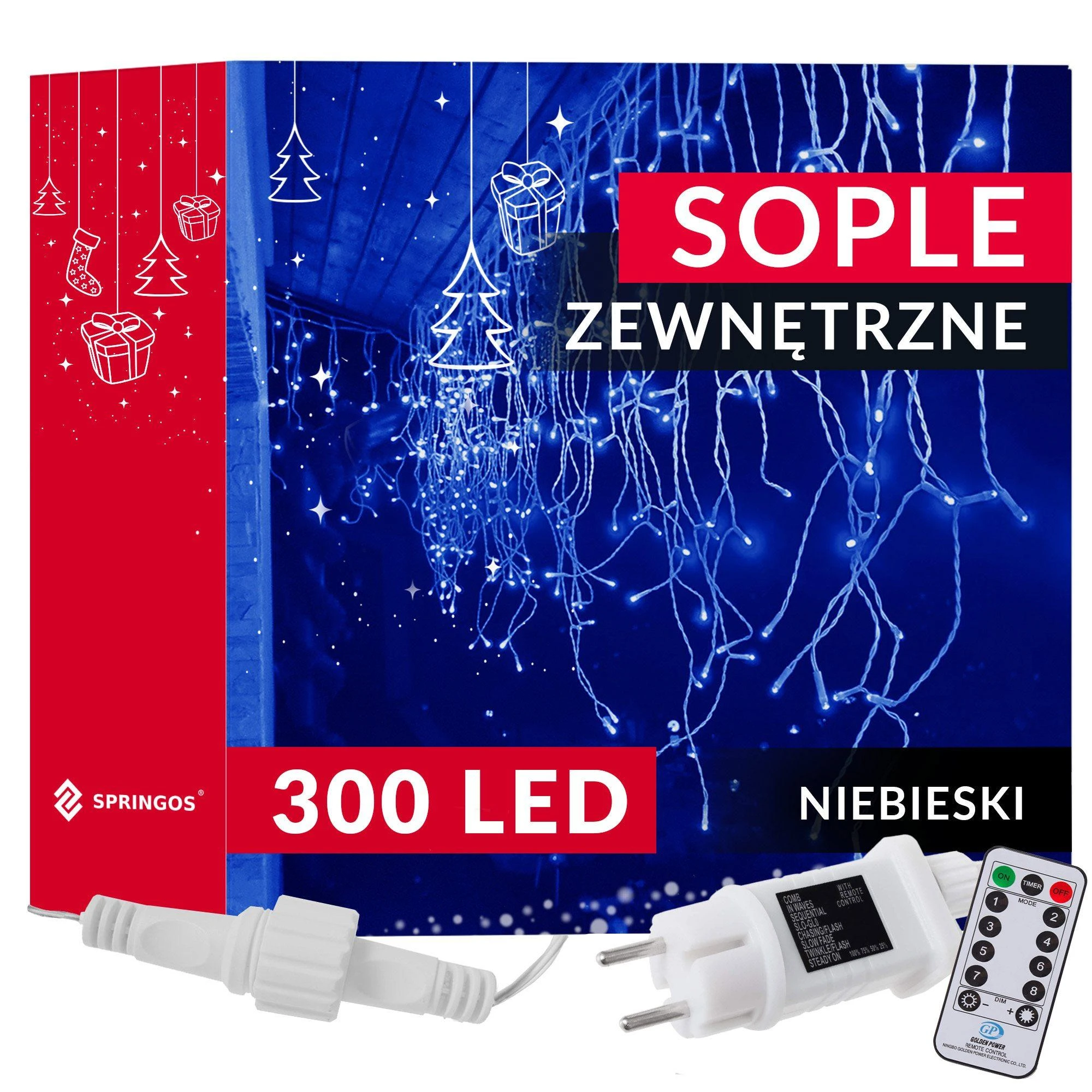 Springos Girlianda varvekliai su nuotolinio valdymo pultu, 300 LED, mėlyna