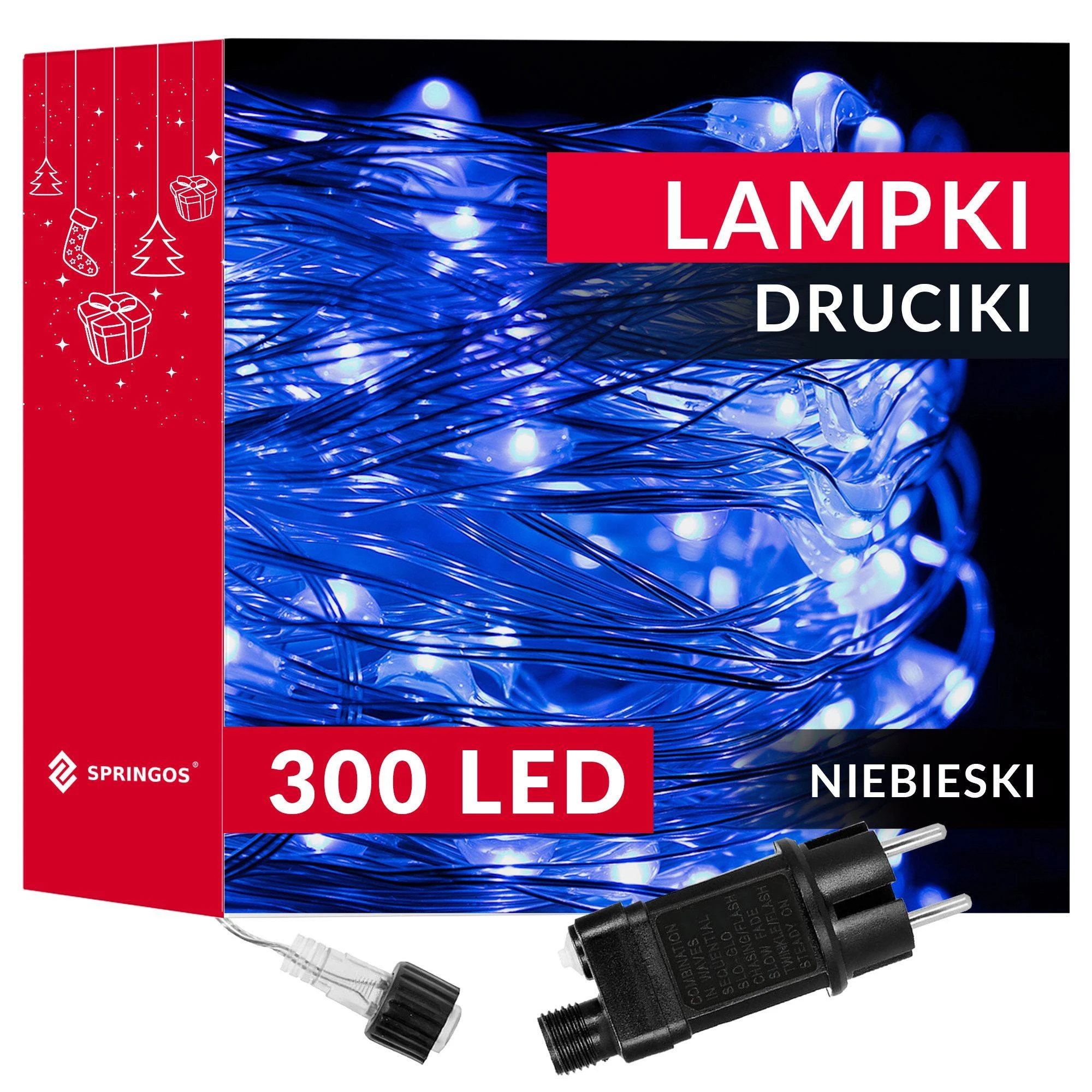 Springos Kalėdų eglutės girlianda su 300 LED lempučių, mėlyna