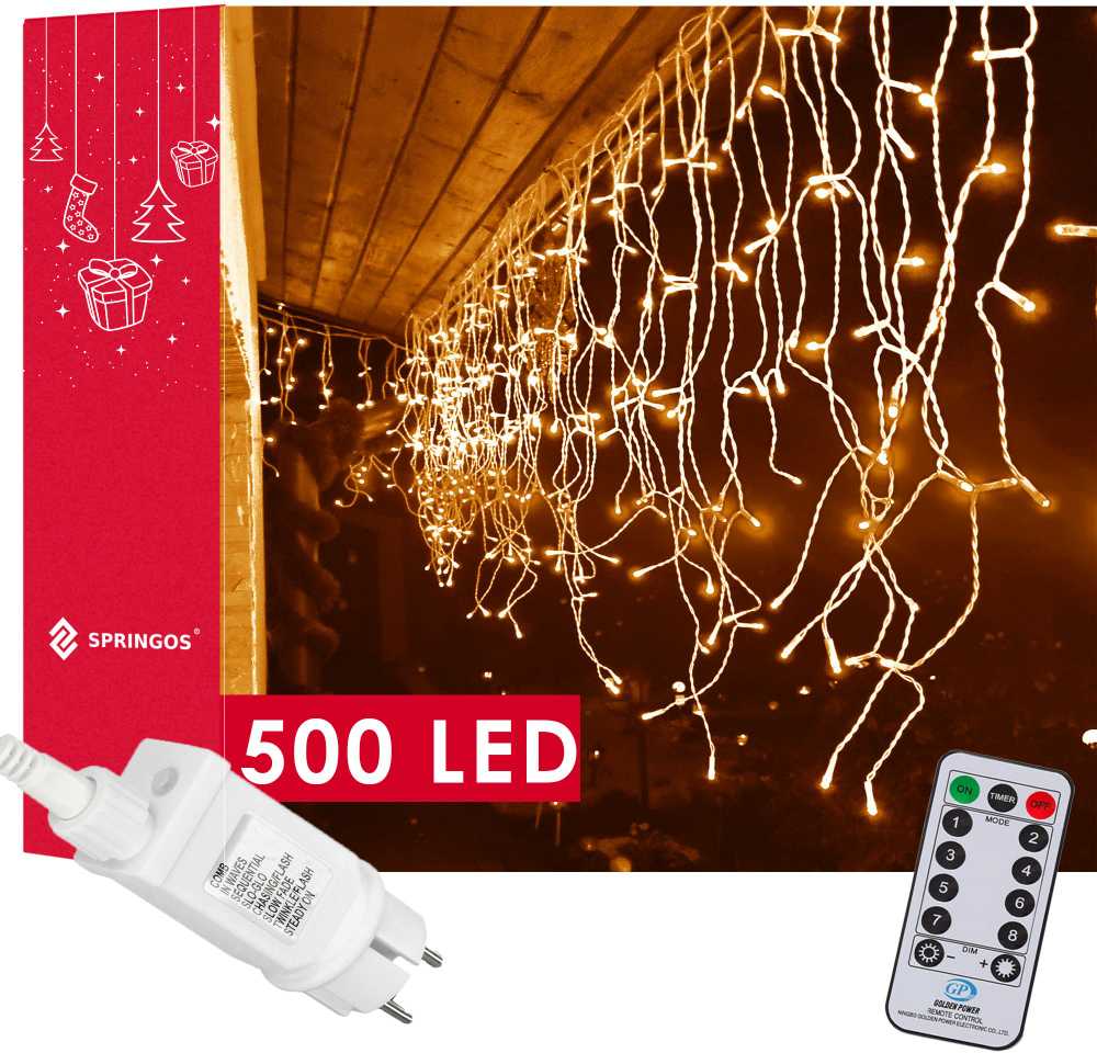 Kalėdinė girlianda Springos CL0505, 500 LED, auksinės spalvos (Pažeista pakuotė)