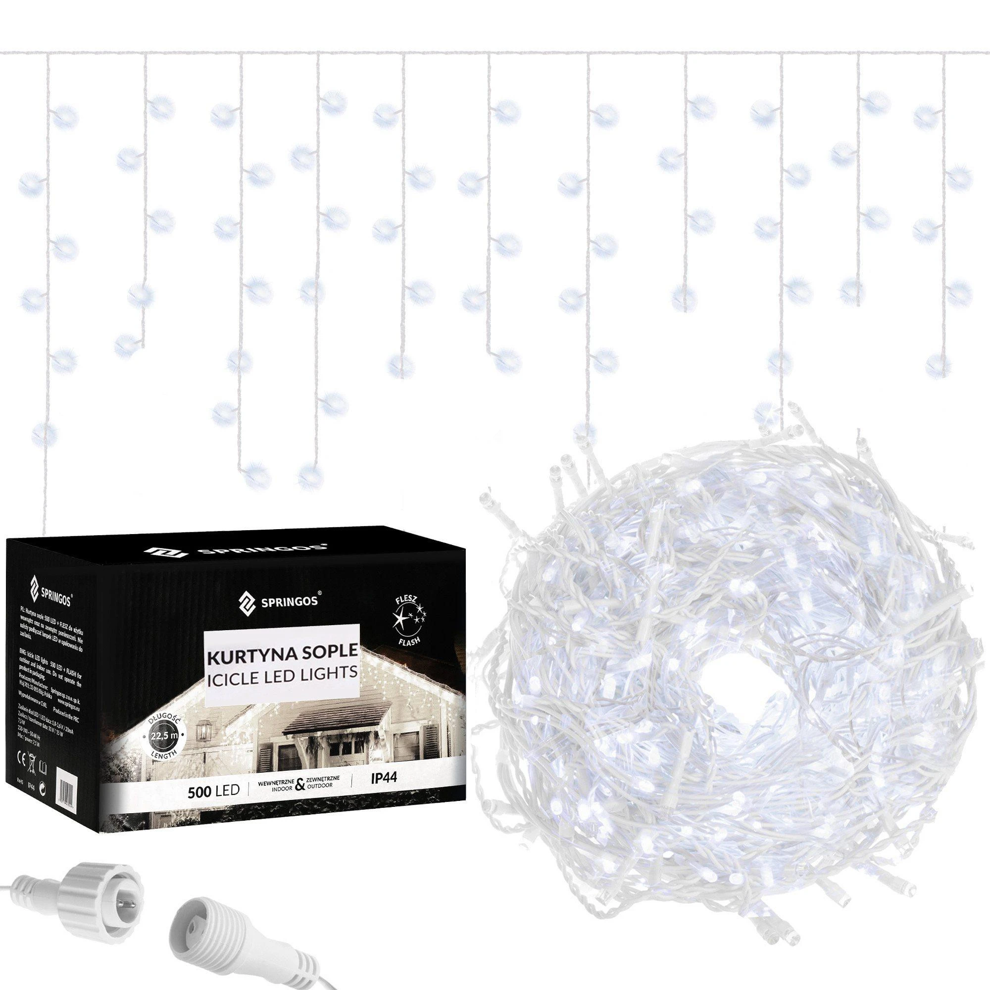 Kalėdinės lemputės Springos 500 LED, 20 m, šaltai baltos, lauko ir vidaus naudojimui