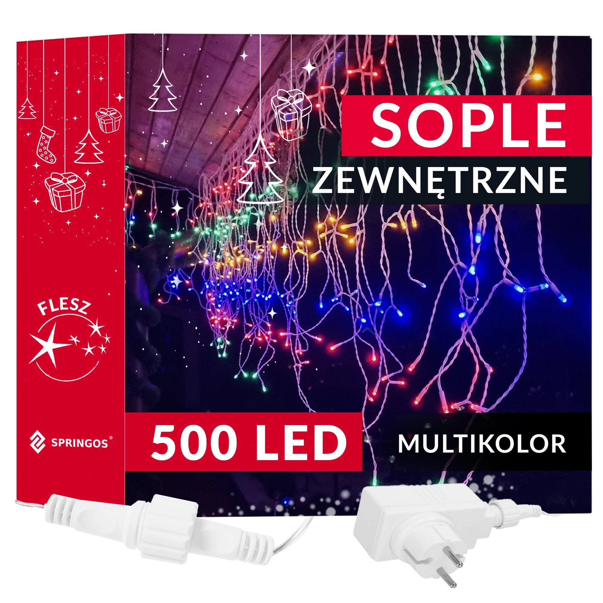Springos Varveklių girlianda 500 mikro LED, daugiaspalvė su šaltai balta blykste