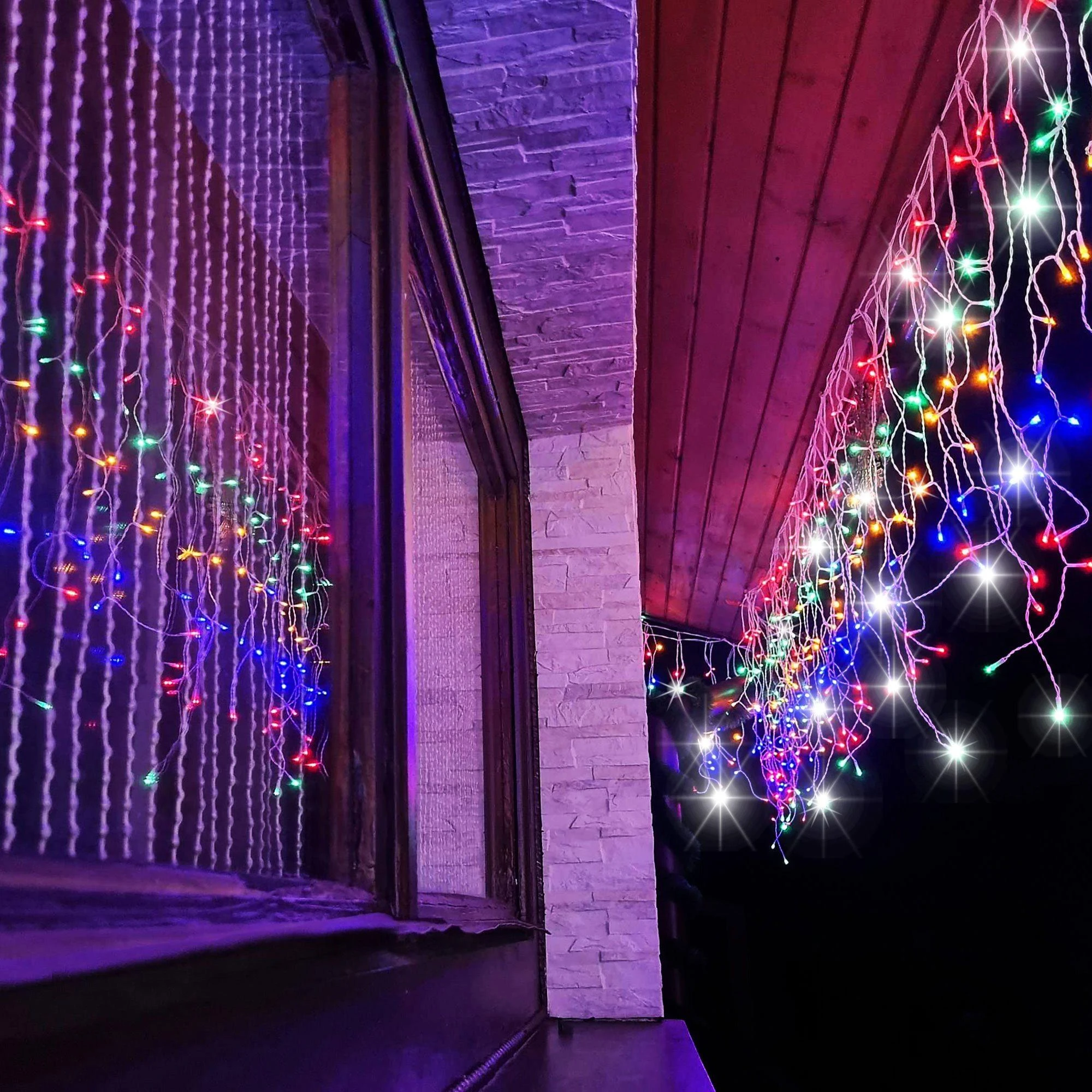Springos Varveklių girlianda 500 mikro LED, daugiaspalvė su šaltai balta blykste