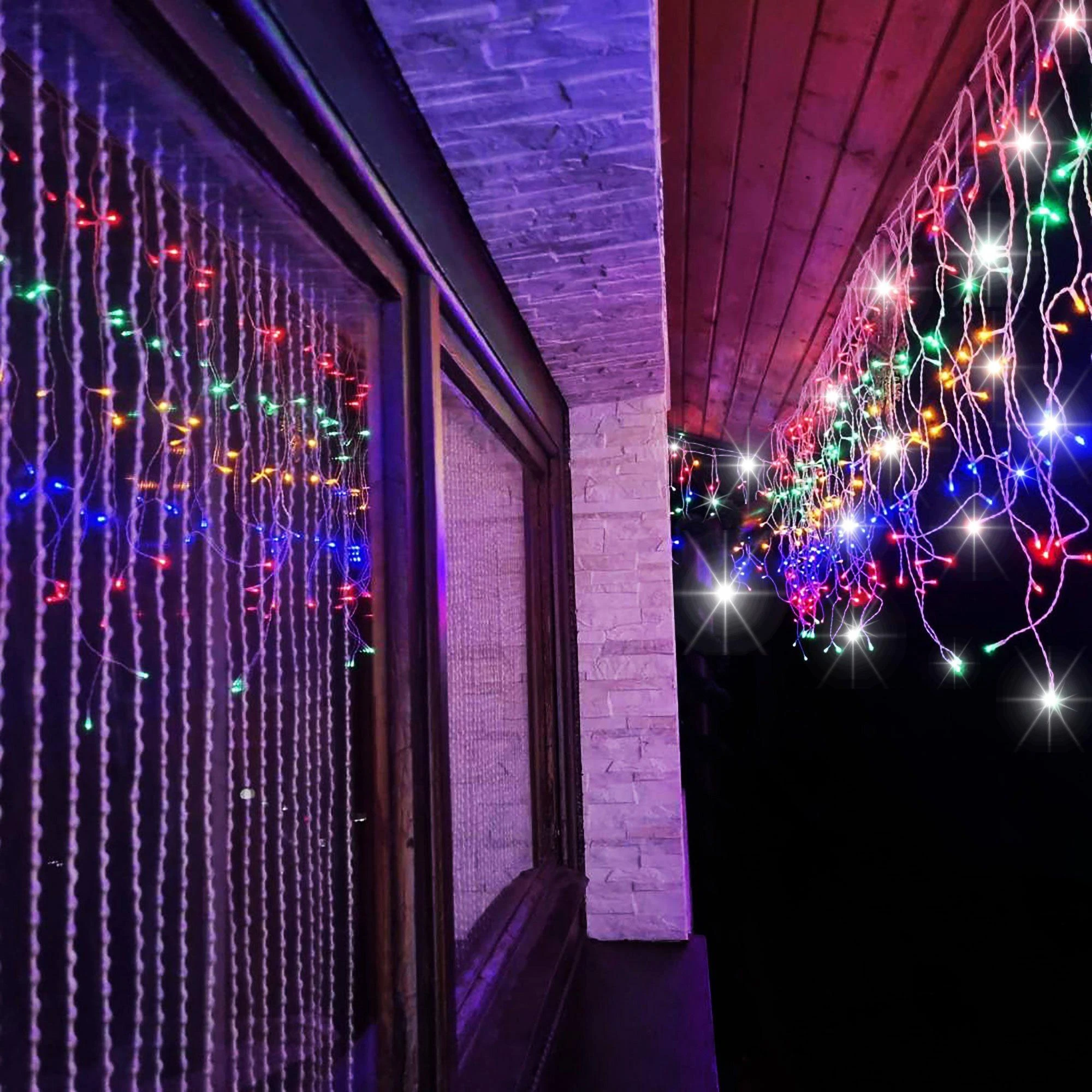 Springos Varveklių girlianda 500 mikro LED, daugiaspalvė su šaltai balta blykste