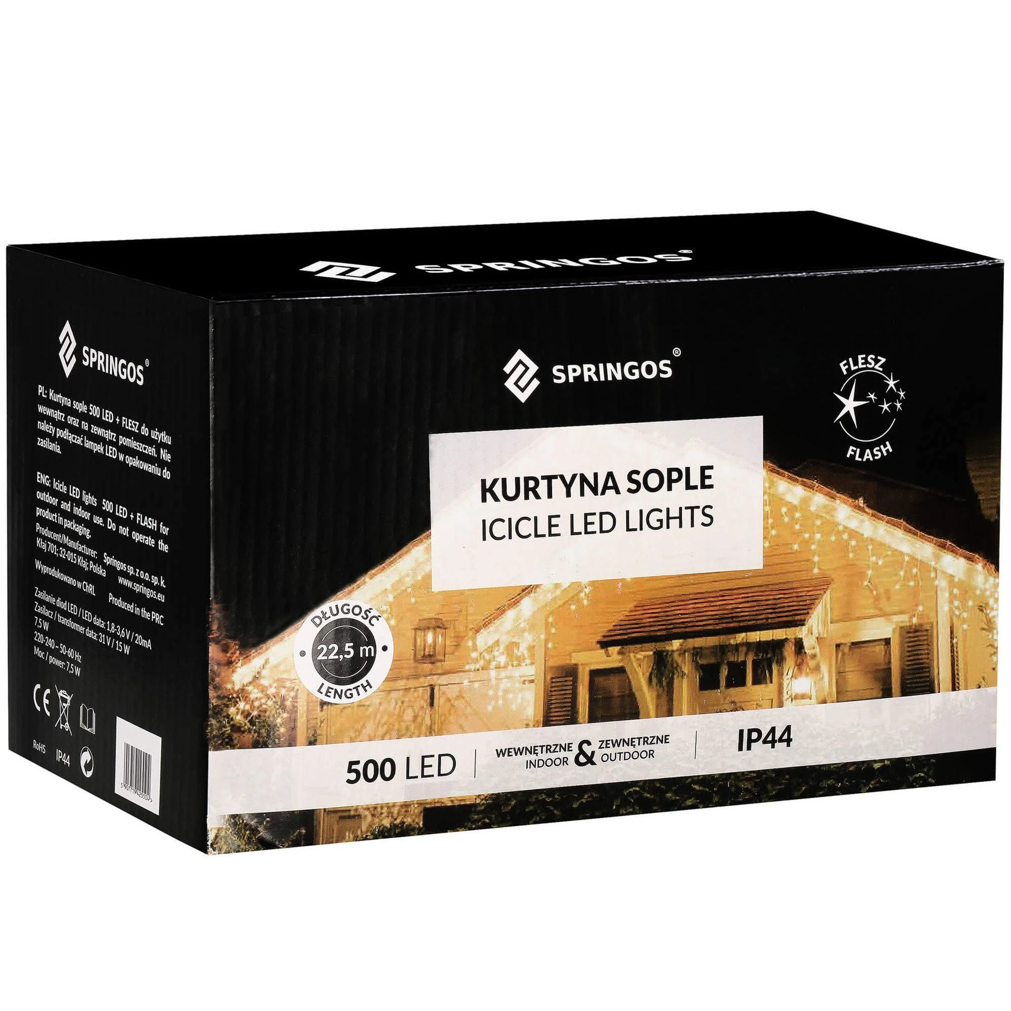 Springos Varveklių girlianda 500 mikro LED, daugiaspalvė su šaltai balta blykste