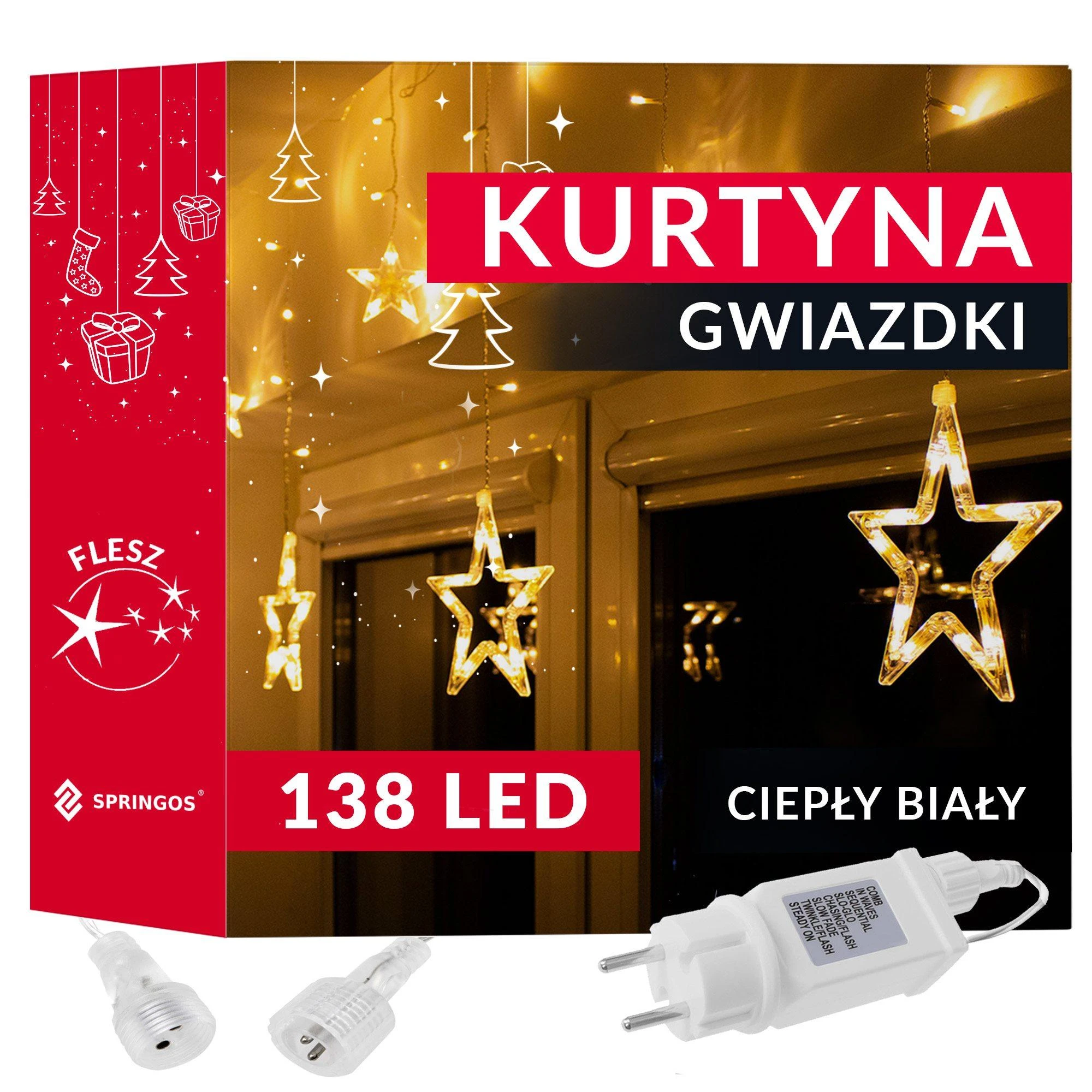 Šviesos diodų užuolaida Springos 138 LED žvaigždės