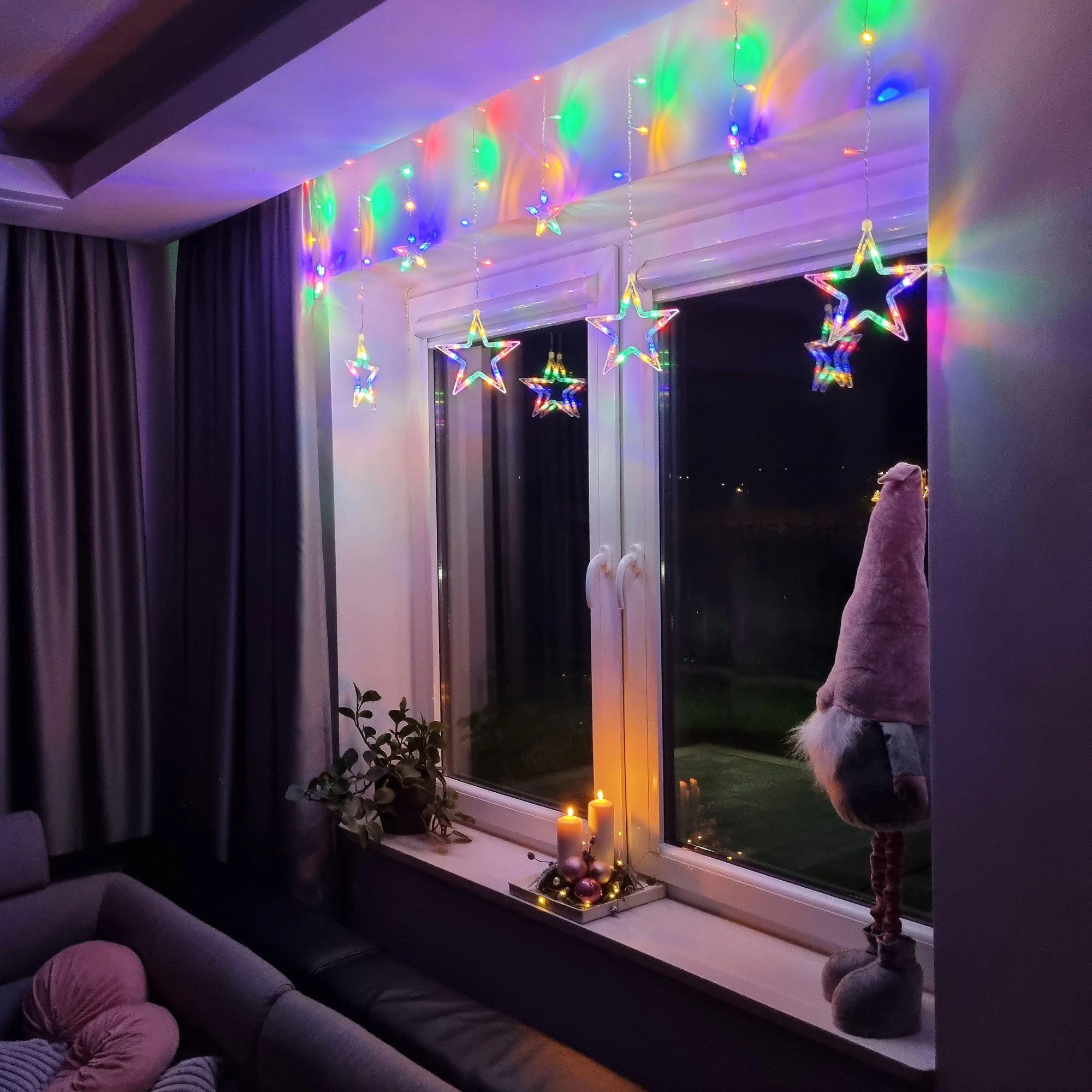 Girlianda Springos 92 LED Žvaigždžių Užuolaida su 8 Funkcijomis