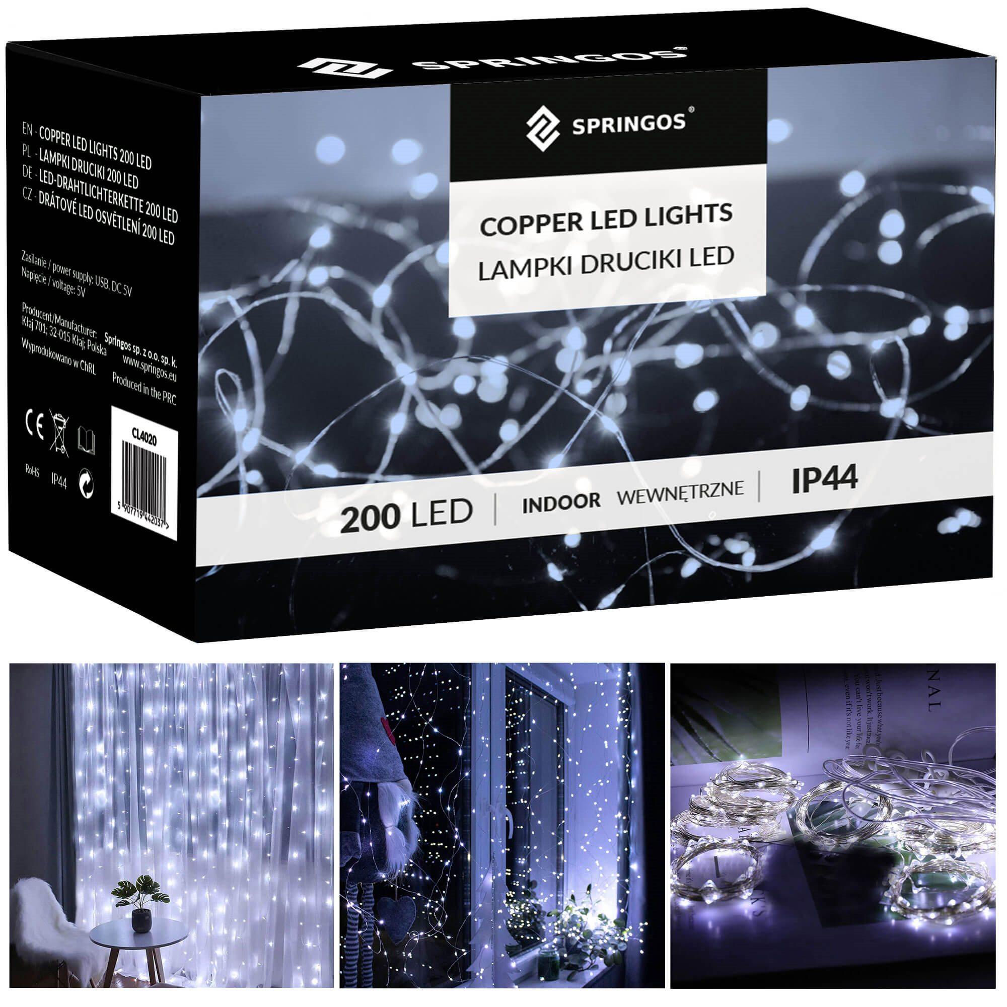 Springos Vielinės girliandos užuolaida su 200 LED ir nuotoliniu valdymu