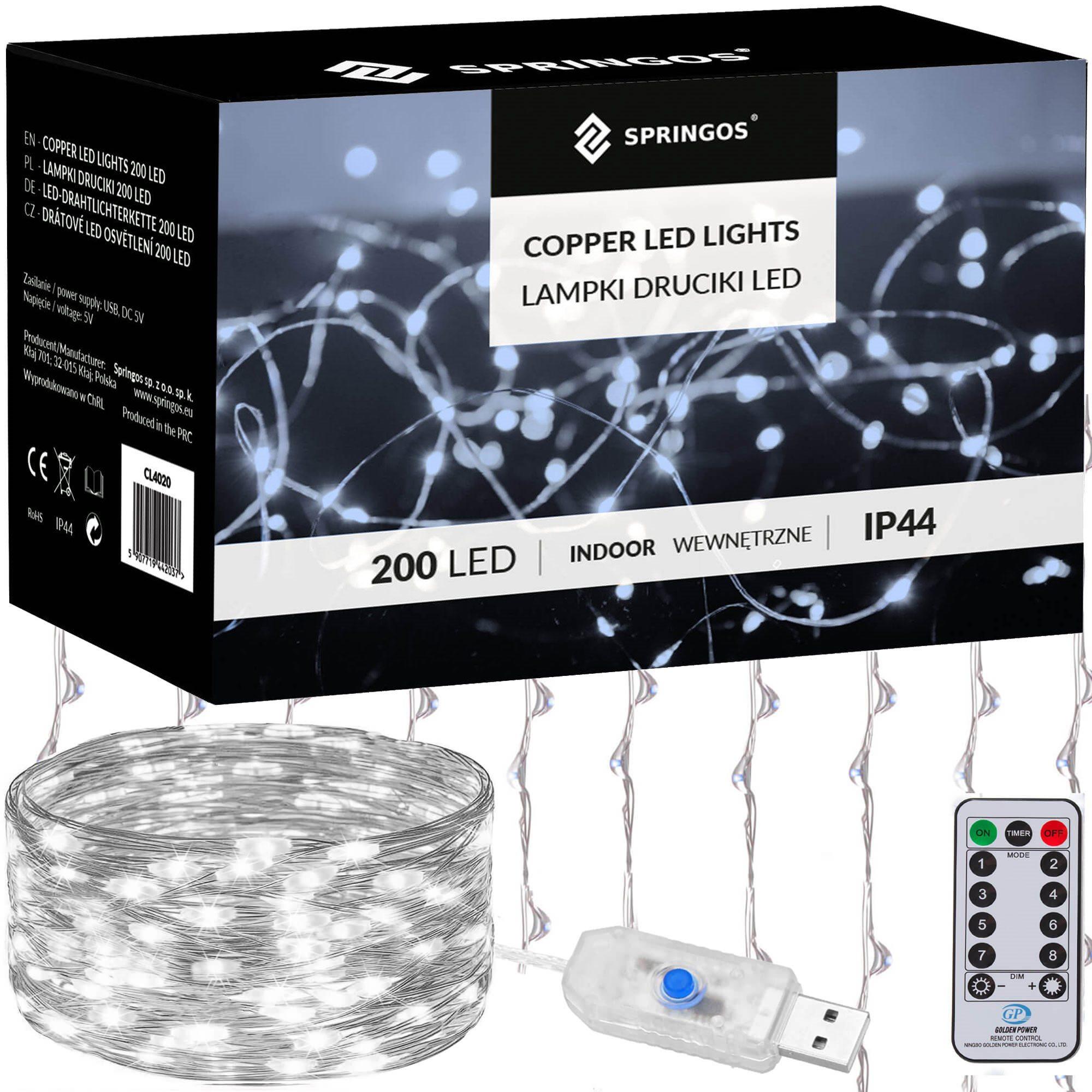 Springos Vielinės girliandos užuolaida su 200 LED ir nuotoliniu valdymu