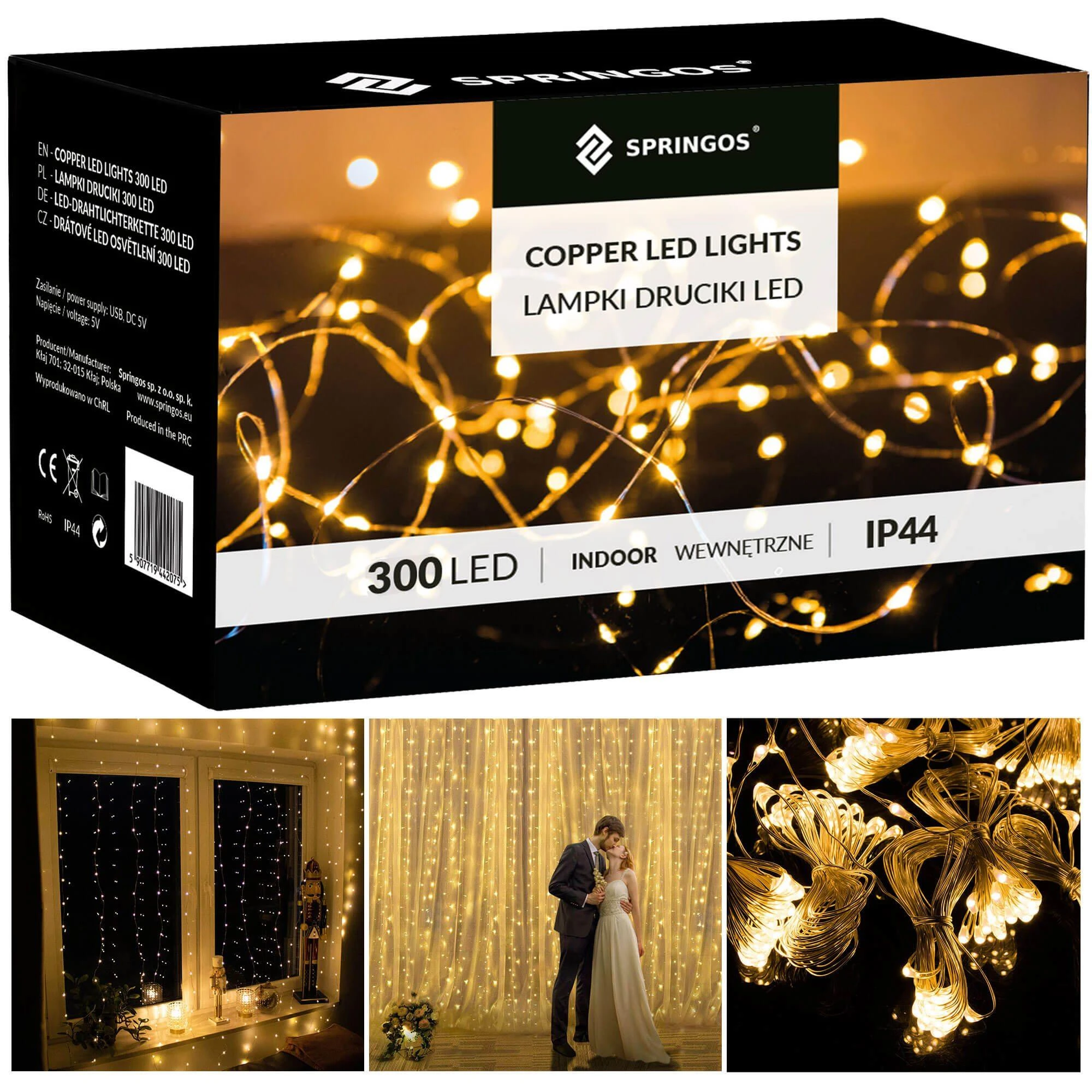 Vielinės lempos užuolaidos Springos 3x3 m, 300 LED, šilta balta