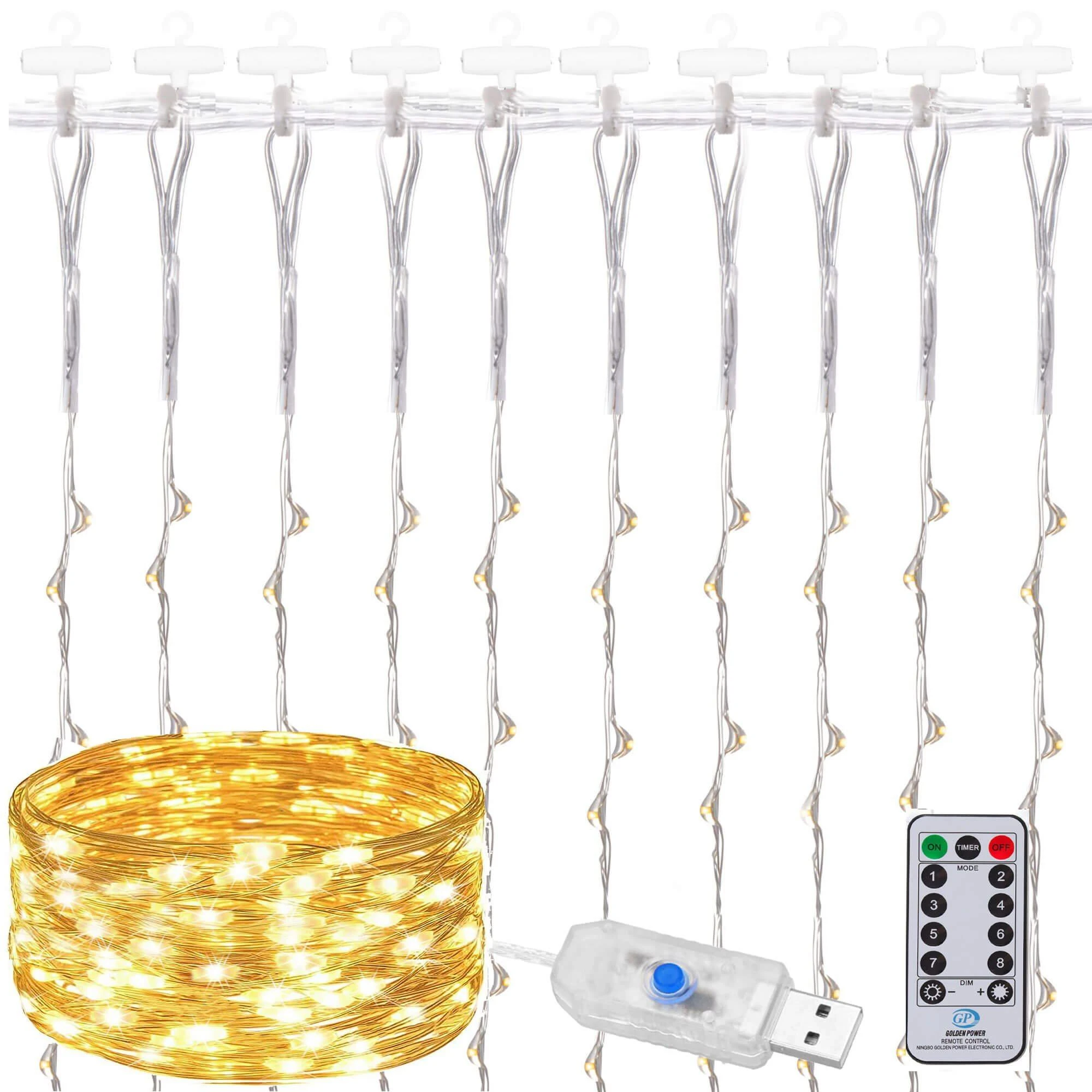 Vielinės lempos užuolaidos Springos 3x3 m, 300 LED, šilta balta