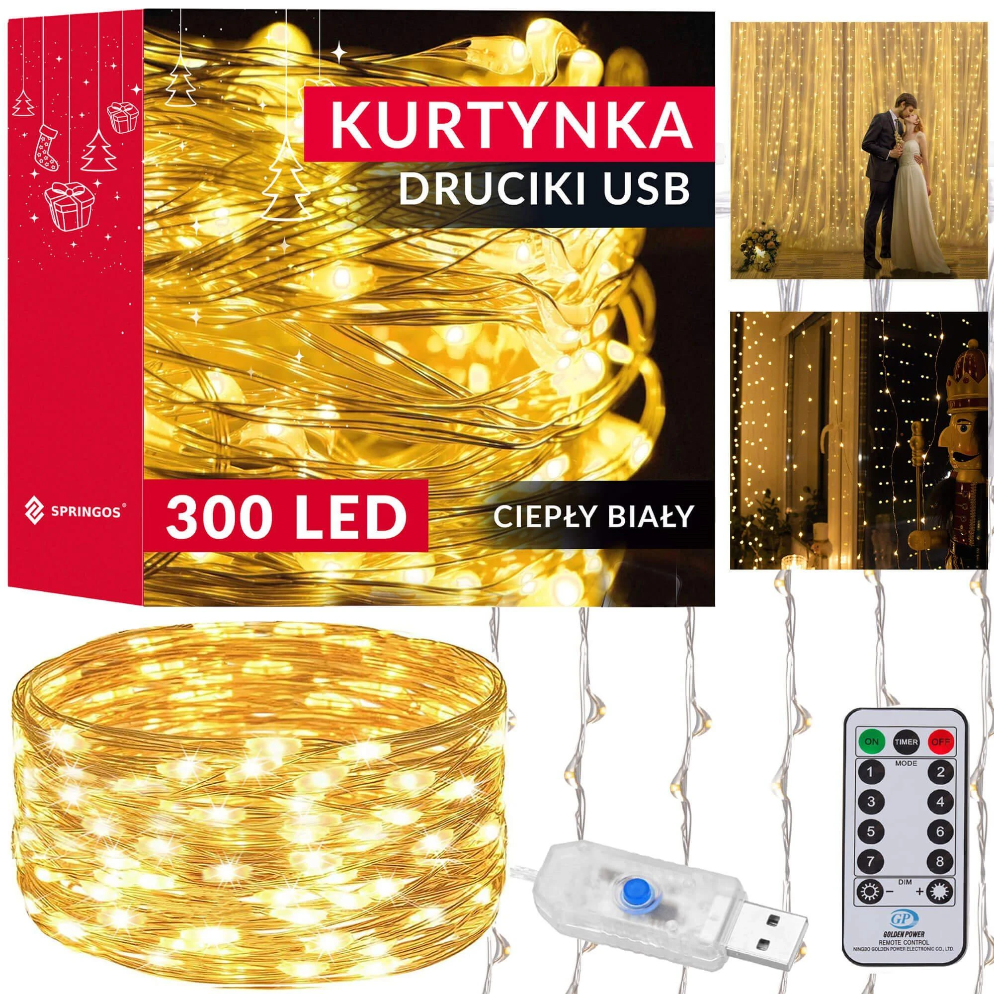 Vielinės lempos užuolaidos Springos 3x3 m, 300 LED, šilta balta