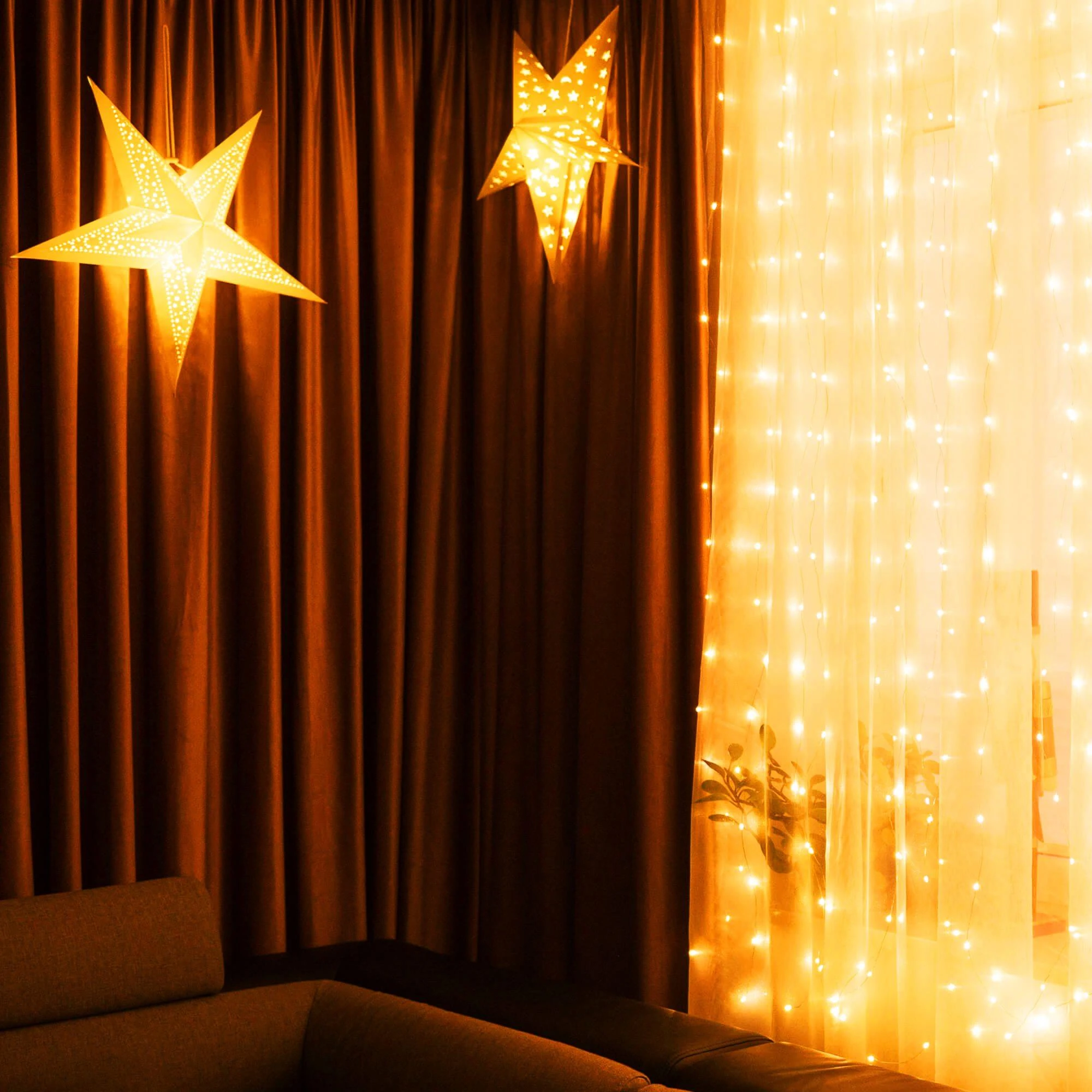 Vielinės lempos užuolaidos Springos 3x3 m, 300 LED, šilta balta