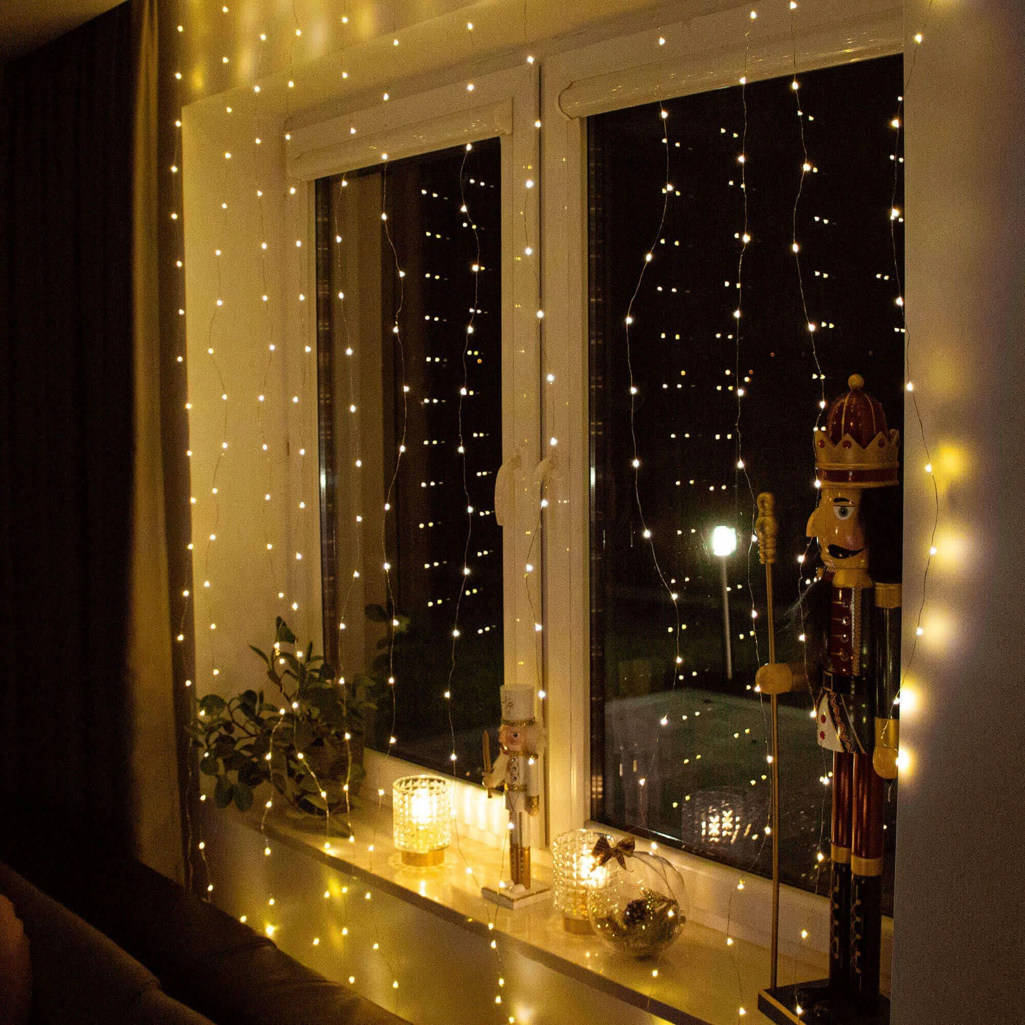 Vielinės lempos užuolaidos Springos 3x3 m, 300 LED, šilta balta
