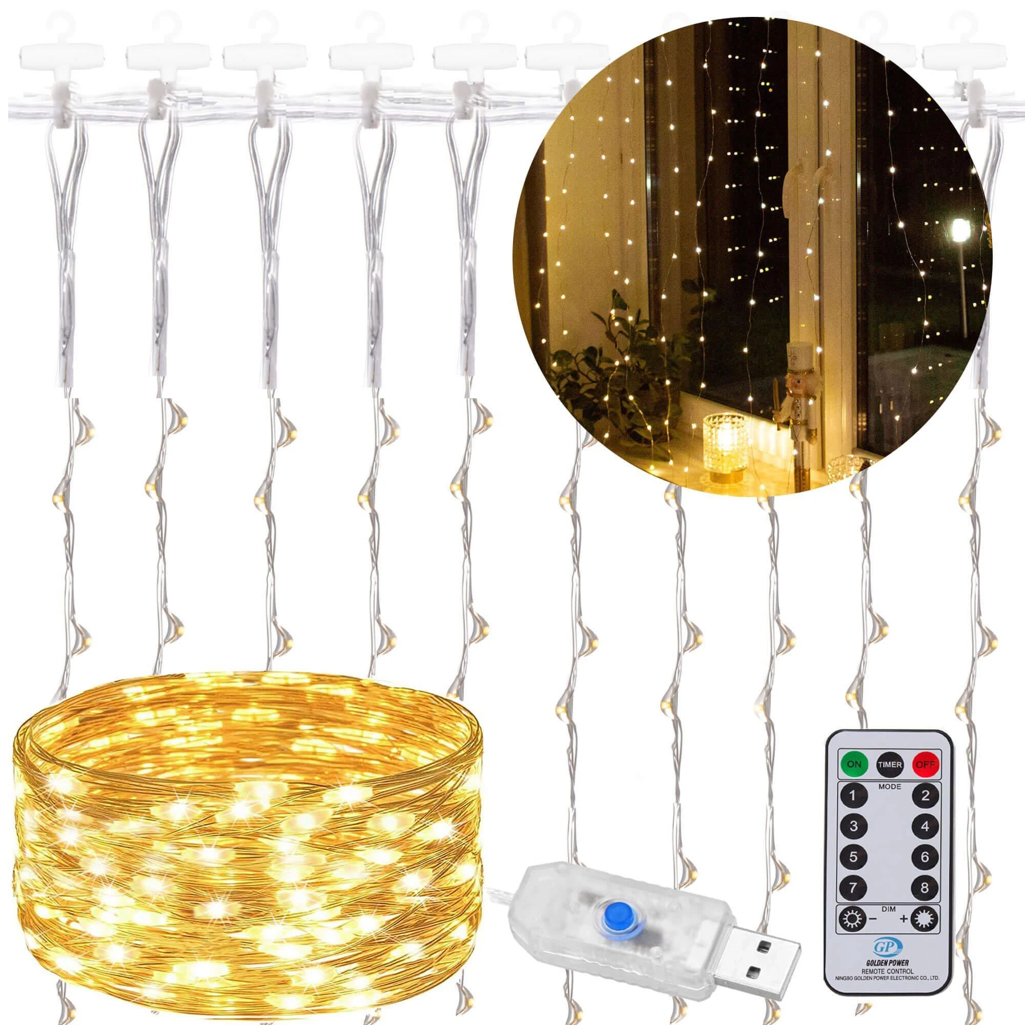 Vielinės lempos užuolaidos Springos 3x3 m, 300 LED, šilta balta
