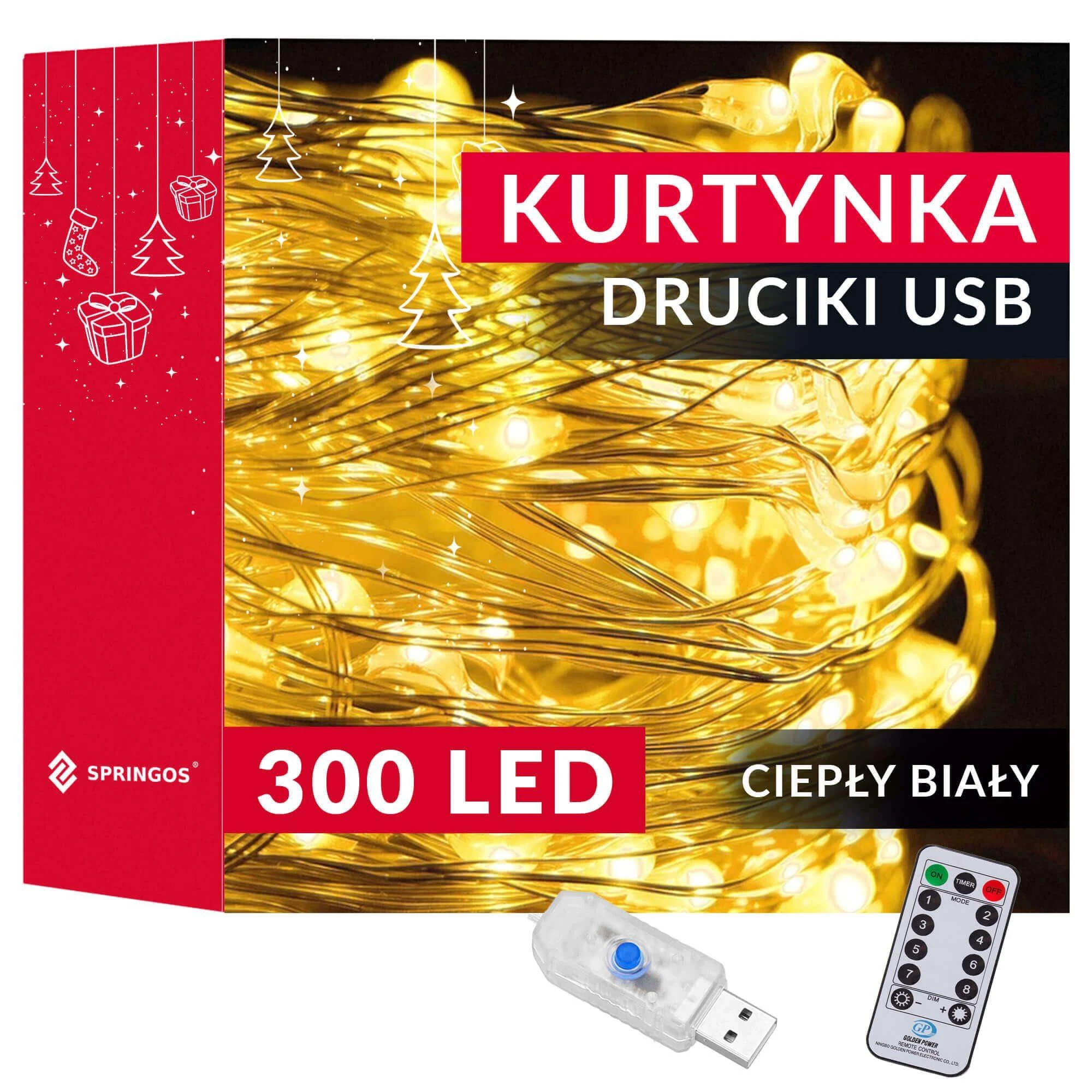 Vielinės lempos užuolaidos Springos 3x3 m, 300 LED, šilta balta