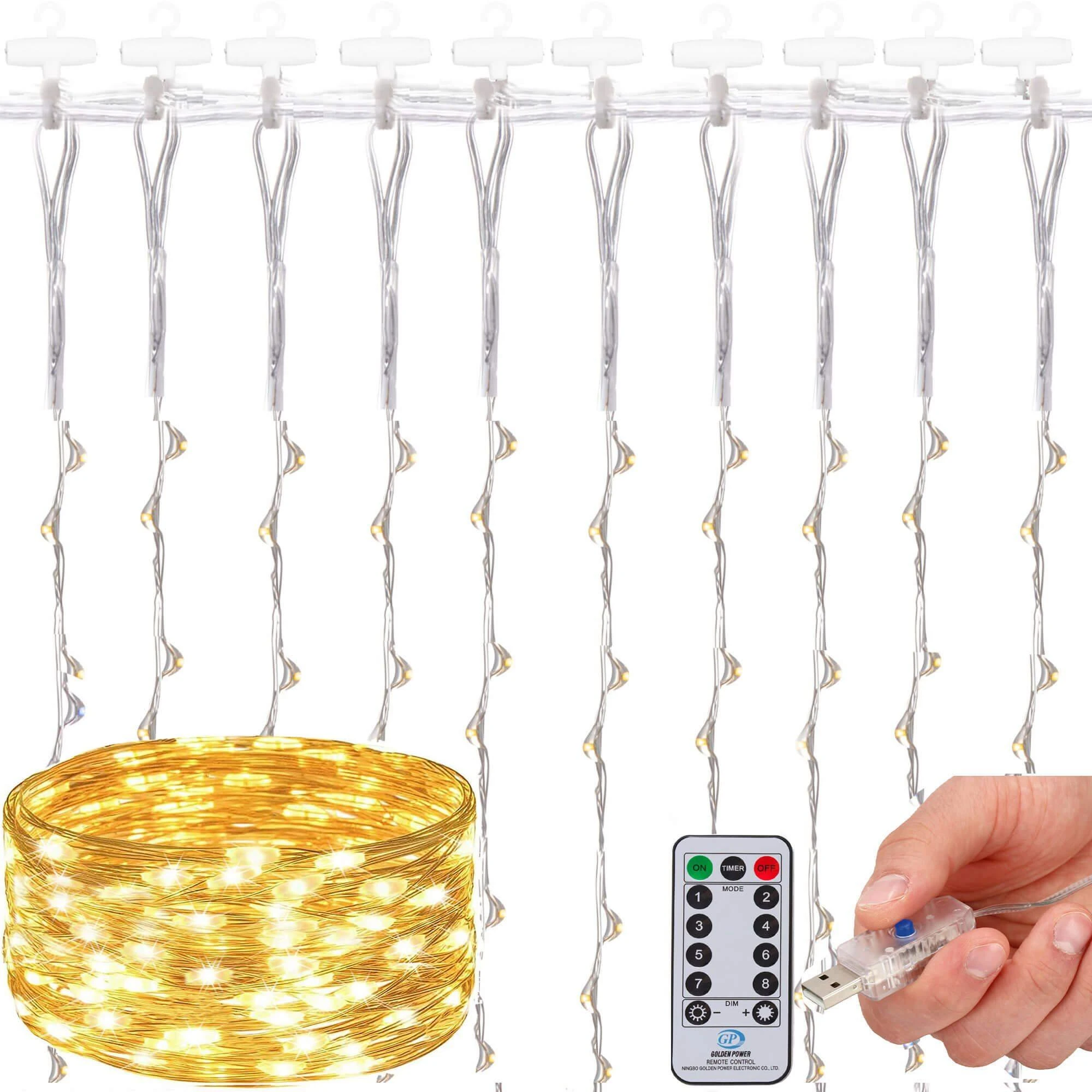 Vielinės lempos užuolaidos Springos 3x3 m, 300 LED, šilta balta