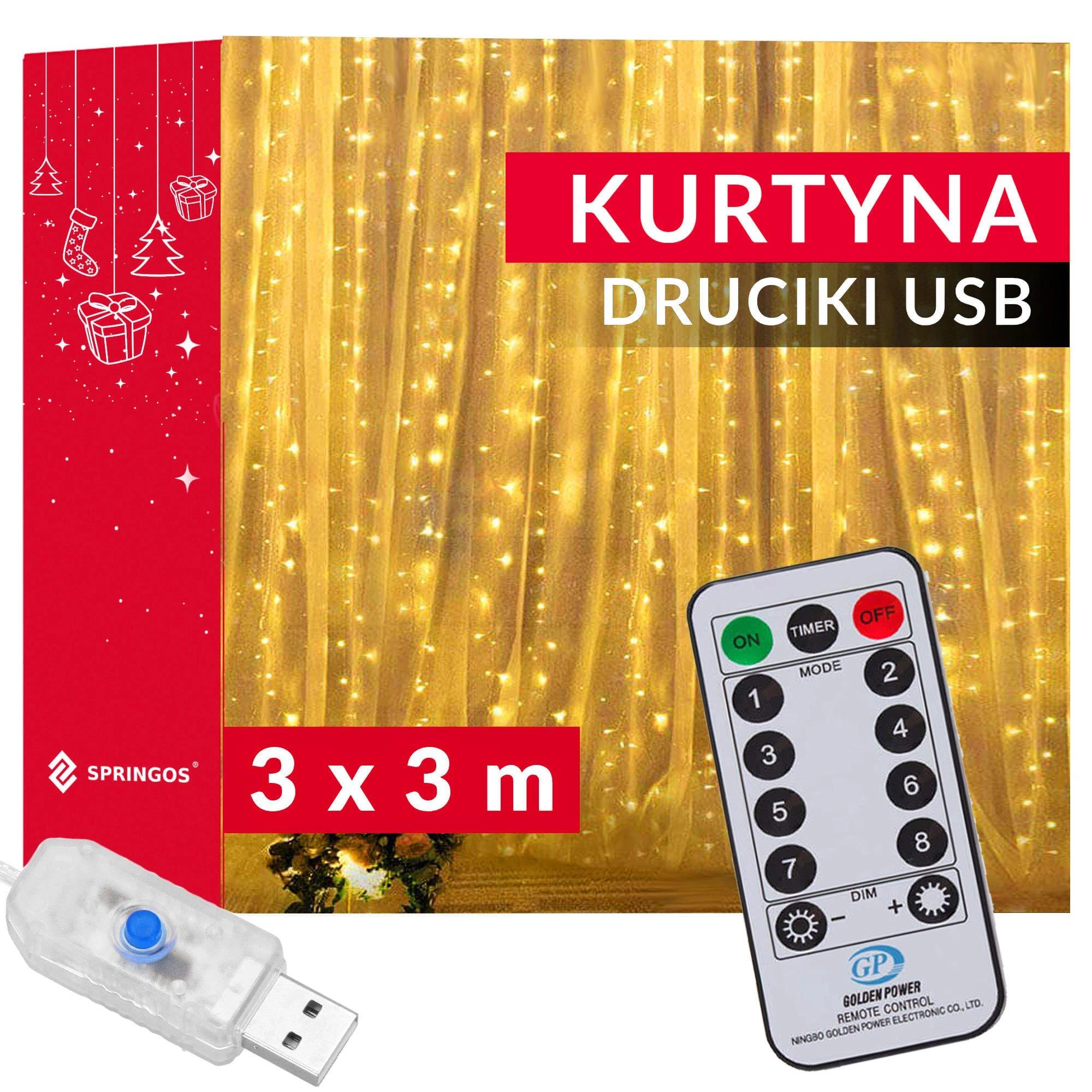 Vielinės lempos užuolaidos Springos 3x3 m, 300 LED, šilta balta