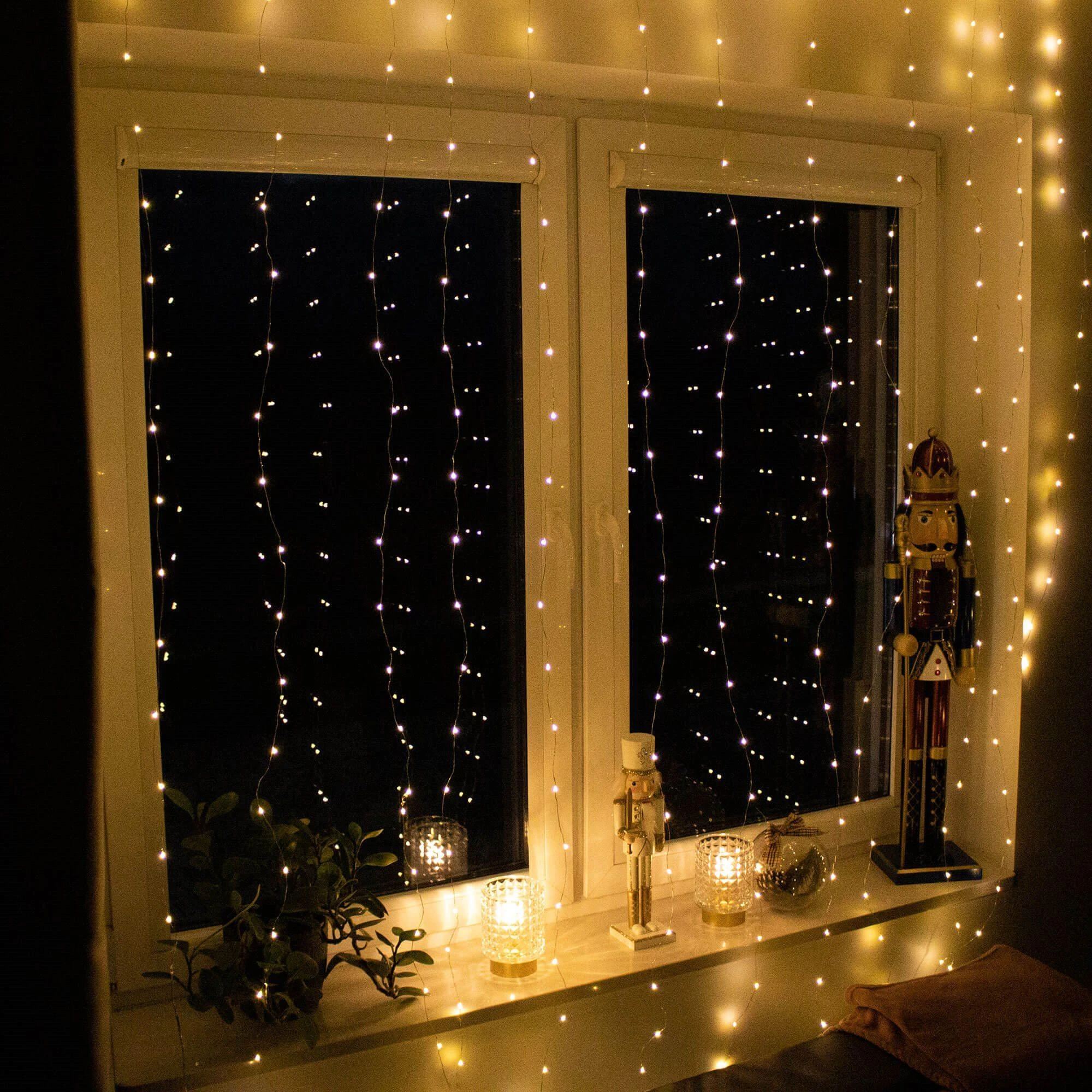 Vielinės lempos užuolaidos Springos 3x3 m, 300 LED, šilta balta