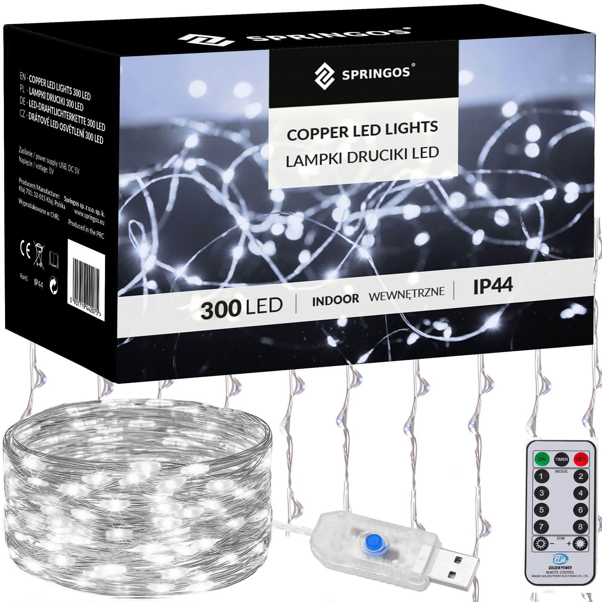 Kalėdinės užuolaidinės lemputės Springos 300 LED, 3x3 m, šaltai balta