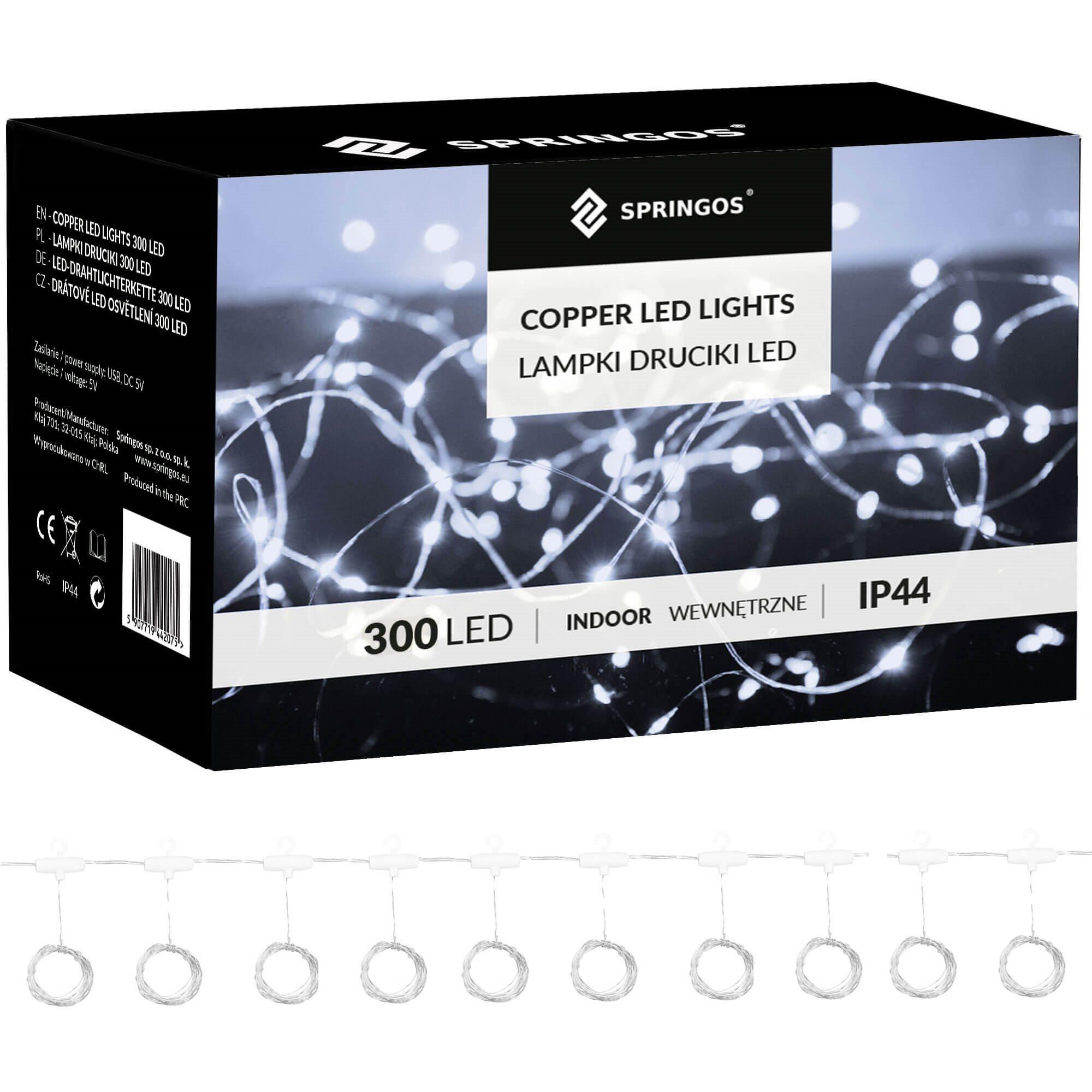 Kalėdinės užuolaidinės lemputės Springos 300 LED, 3x3 m, šaltai balta