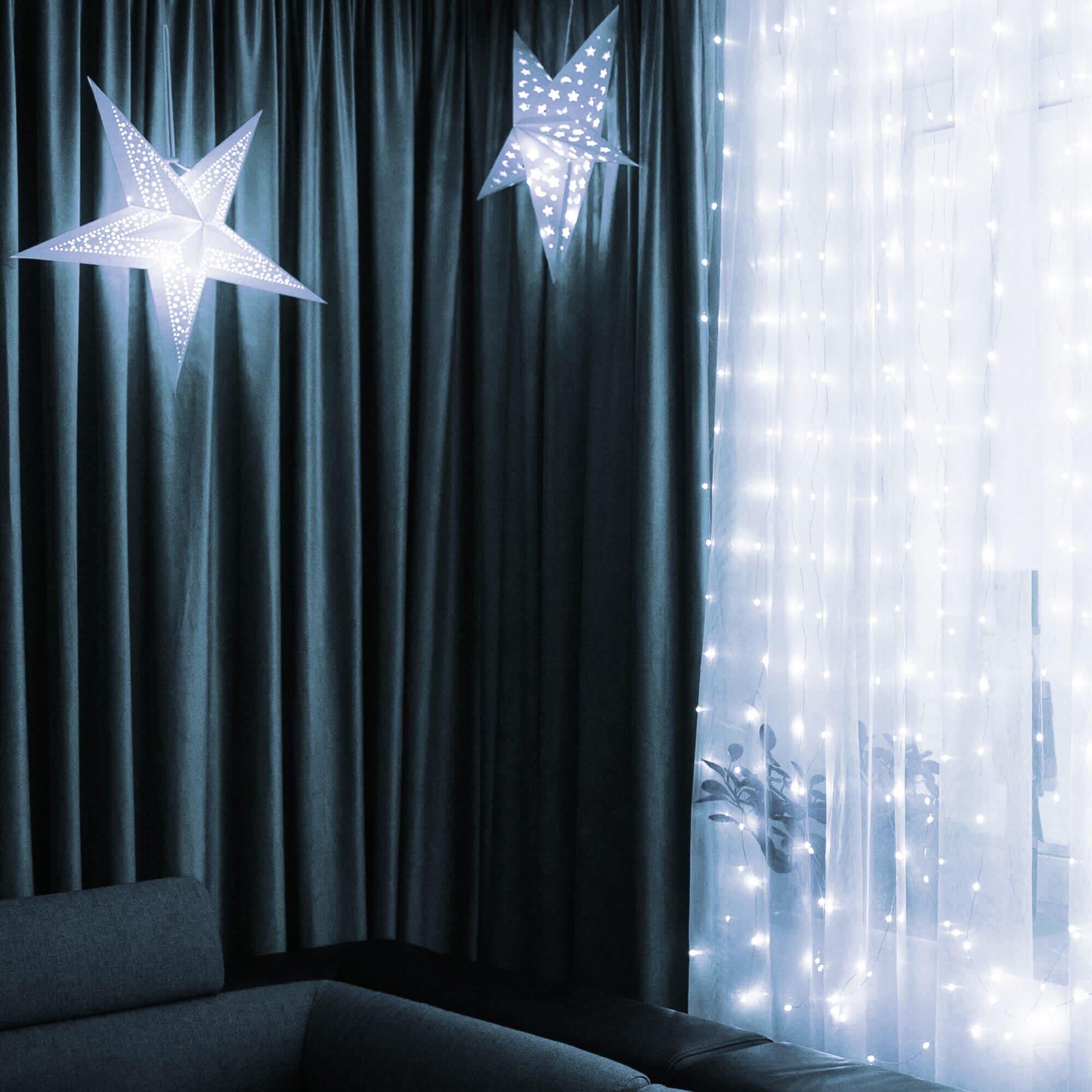 Kalėdinės užuolaidinės lemputės Springos 300 LED, 3x3 m, šaltai balta