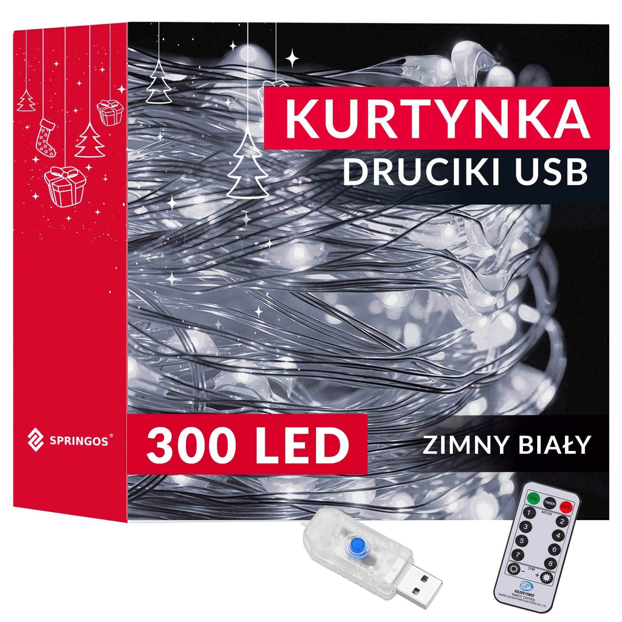 Kalėdinės užuolaidinės lemputės Springos 300 LED, 3x3 m, šaltai balta