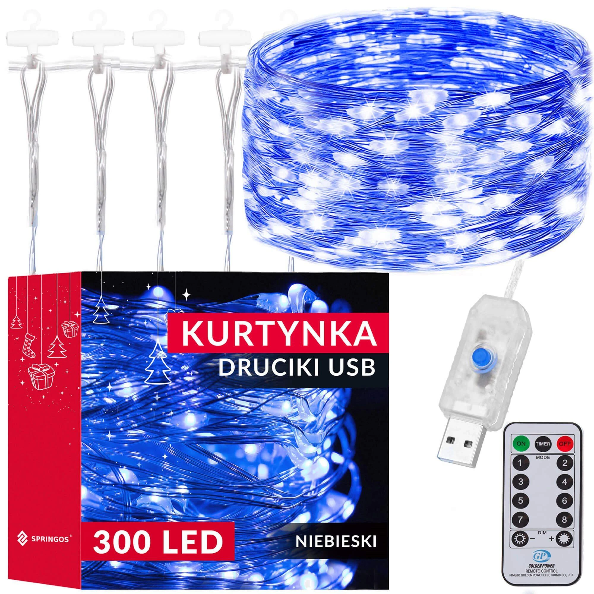 Springos LED Užuolaidėlė 300 mėlynų lempučių 3x3 m su nuotolinio valdymo pultu