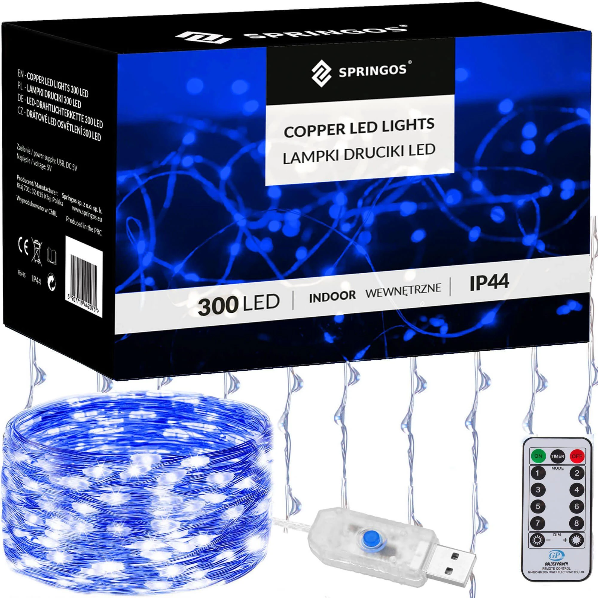 Springos LED Užuolaidėlė 300 mėlynų lempučių 3x3 m su nuotolinio valdymo pultu