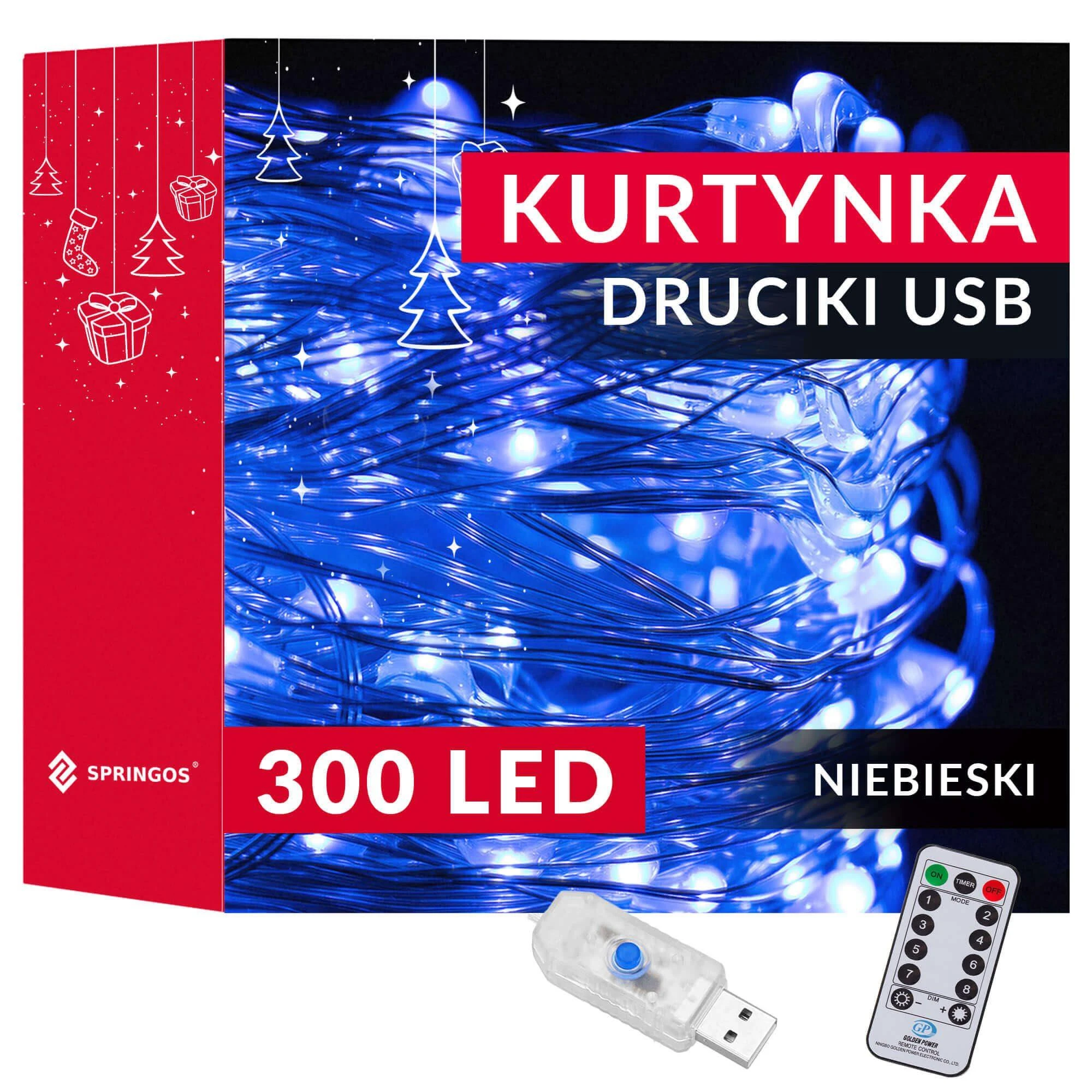 Springos LED Užuolaidėlė 300 mėlynų lempučių 3x3 m su nuotolinio valdymo pultu