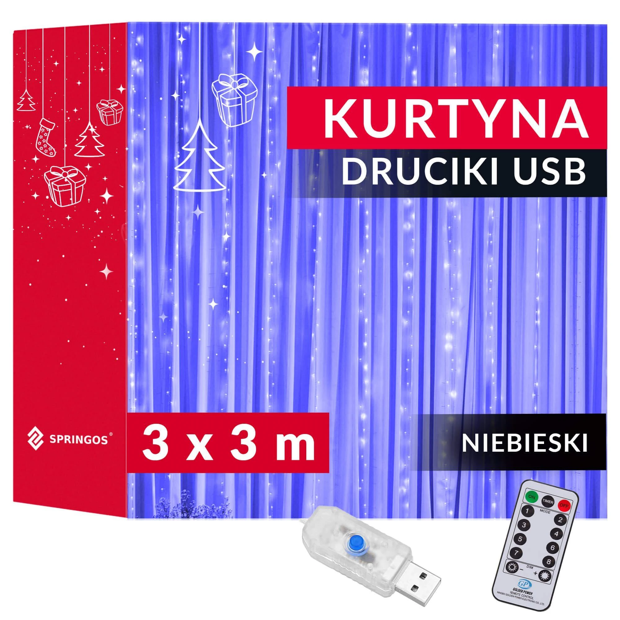 Springos LED Užuolaidėlė 300 mėlynų lempučių 3x3 m su nuotolinio valdymo pultu