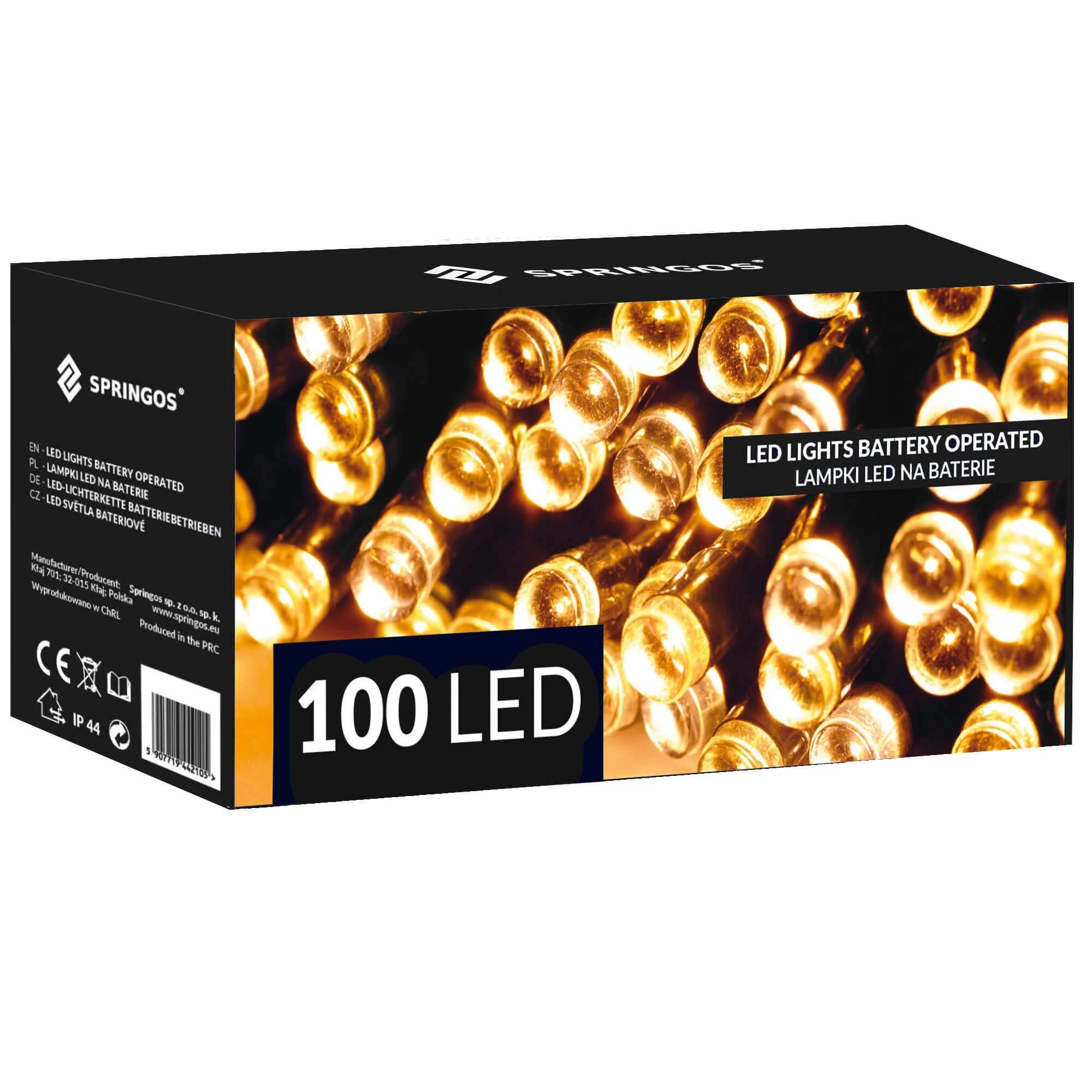 Springos LED girlianda su laikmačiu, 100 šiltai baltų LED