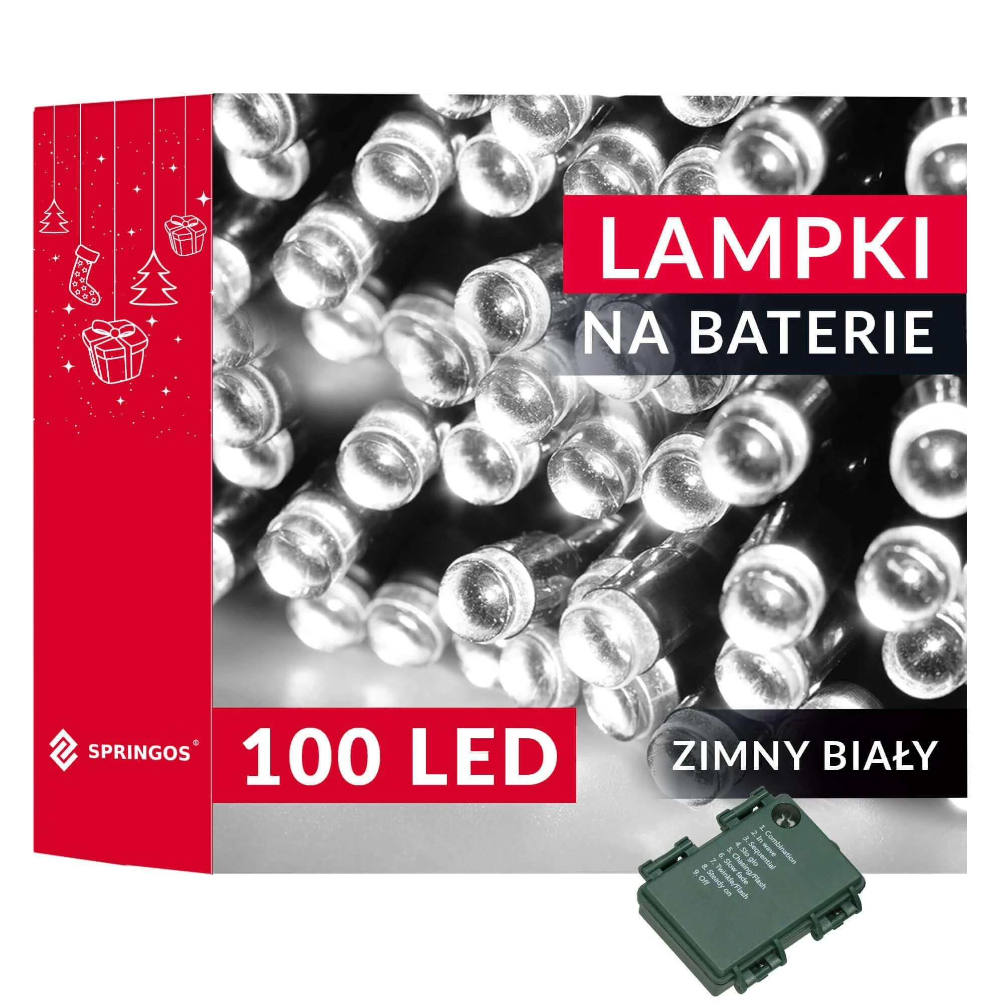 Springos LED girlianda 100 LED, šalta balta, 10,5 m, IP44