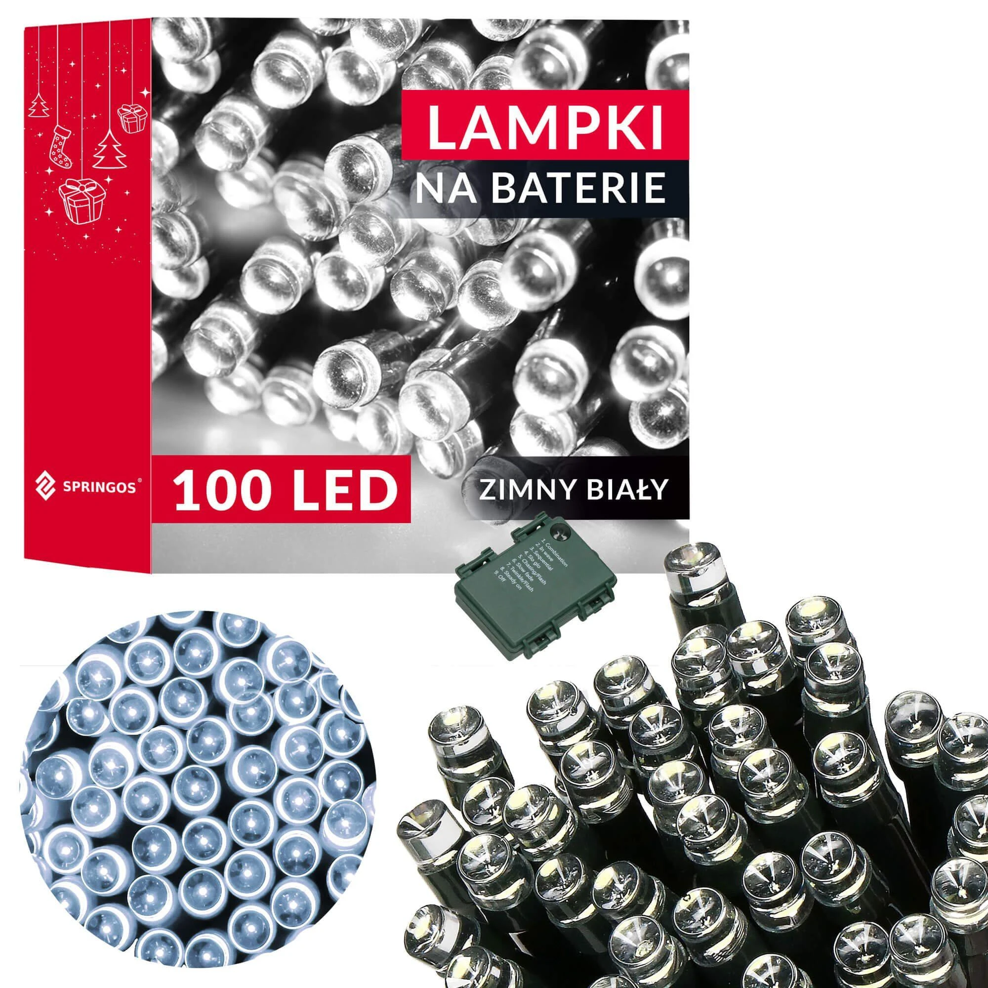 Springos LED girlianda 100 LED, šalta balta, 10,5 m, IP44