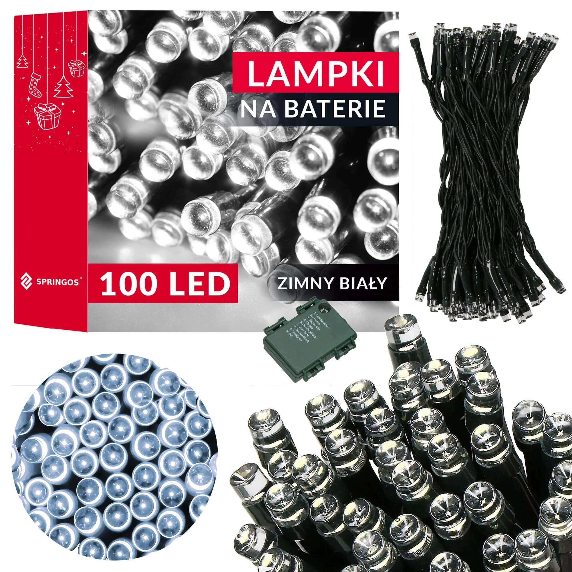 Springos LED girlianda 100 LED, šalta balta, 10,5 m, IP44